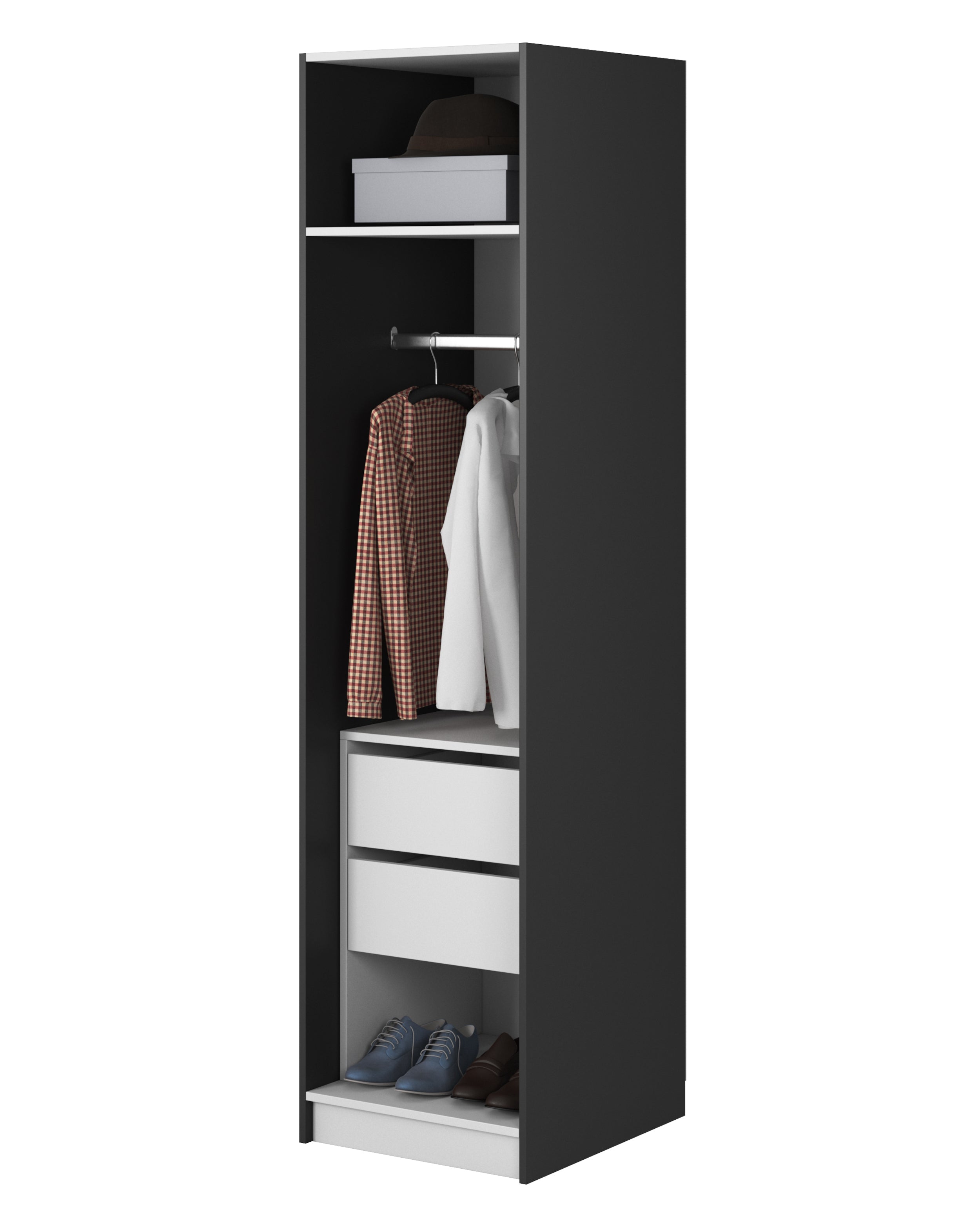 Einzeltüriger Moonir-Schrank mit Kleiderstange, Regalen und 50 cm Container Schwarz