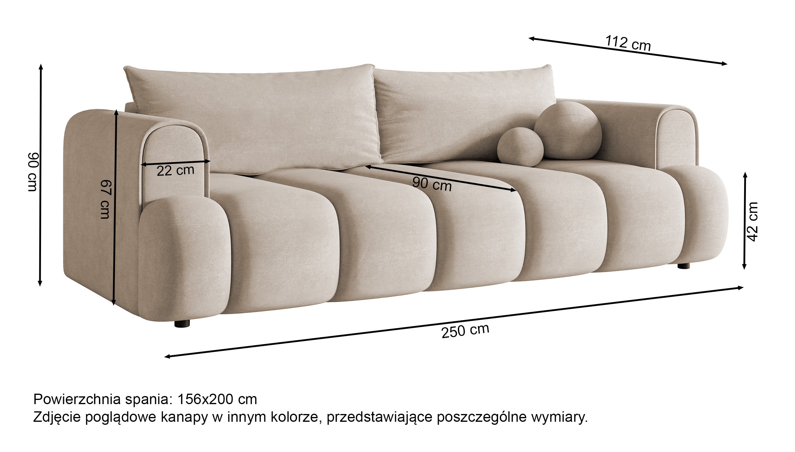 Dreisitziges Sofa Dandelino mit Schlafunktion, hellgrauer Velours, wasserabweisend