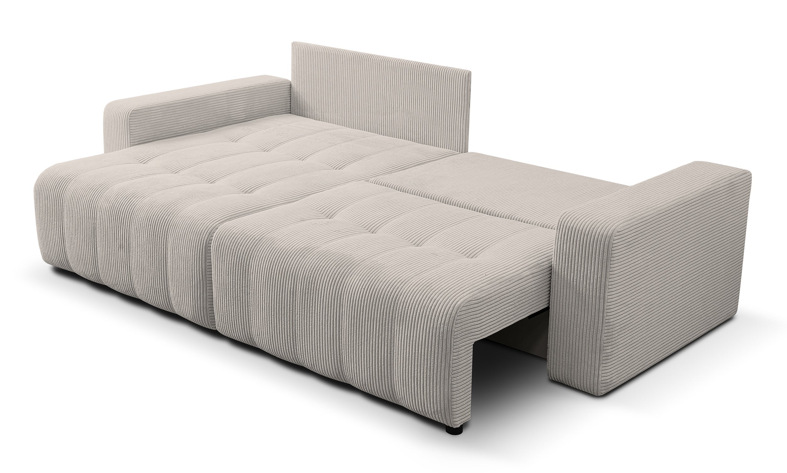 Ecksofa mit Schlaffunktion Maillo, L-förmig, universell, mit Stauraum, hellbeiger Cordstoff