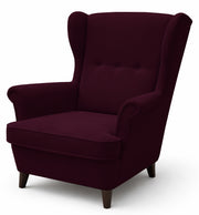 Ohrensessel Malmello burgunderroter Velours, pflegeleicht, schwarze Beine