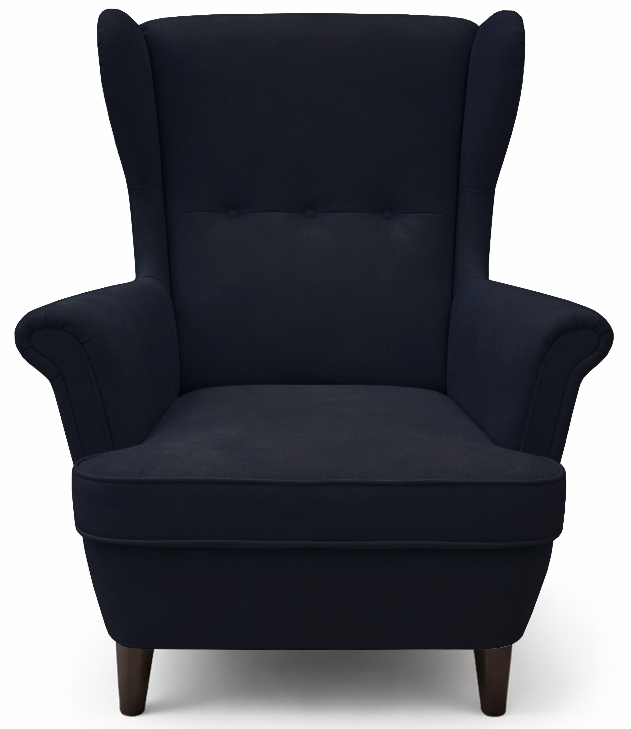 Ohrensessel Malmello mit Fußhocker, marineblauer, leicht zu reinigender Samt, schwarze Beine