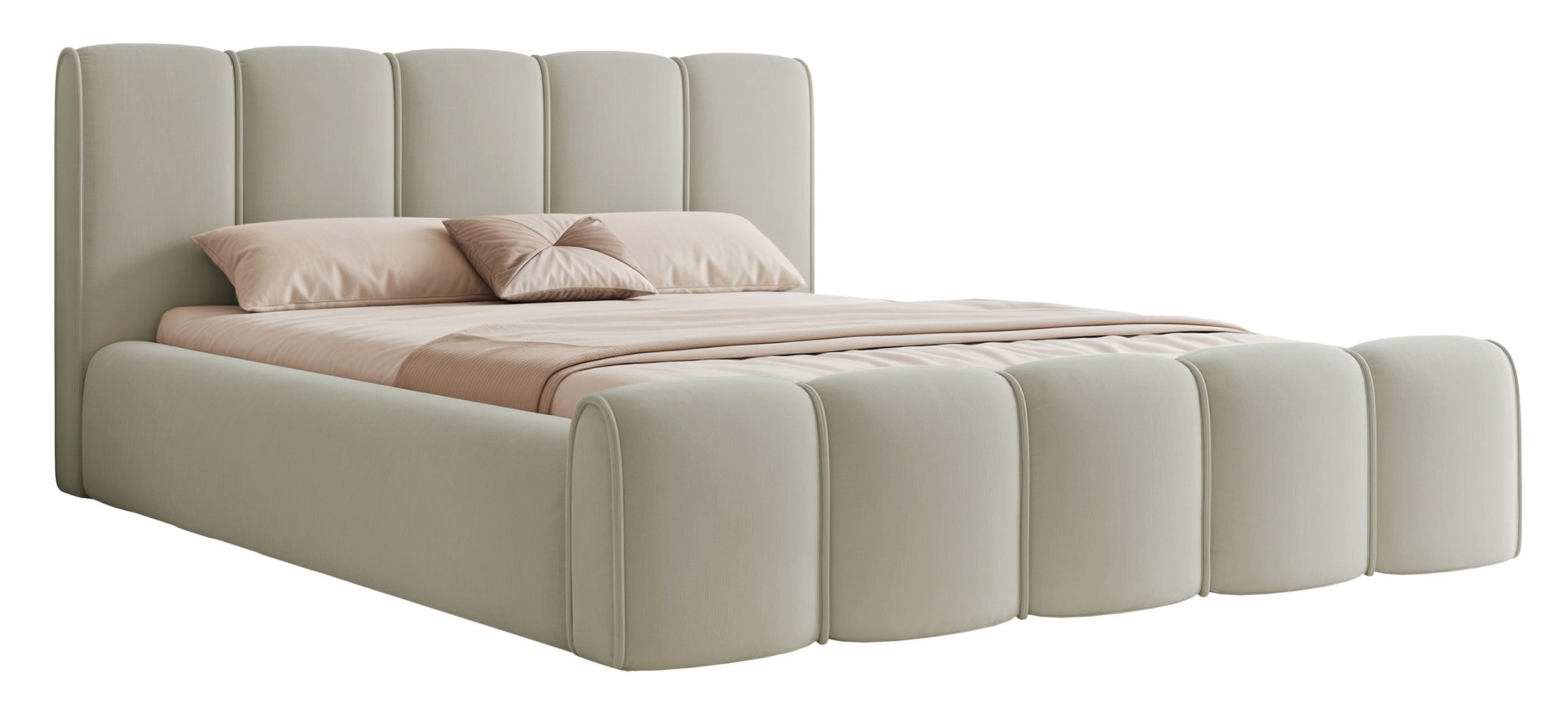 Polsterbett 160x200 cm Moenne mit Stauraum, Metallrahmen, beige Velours, wasserabweisend