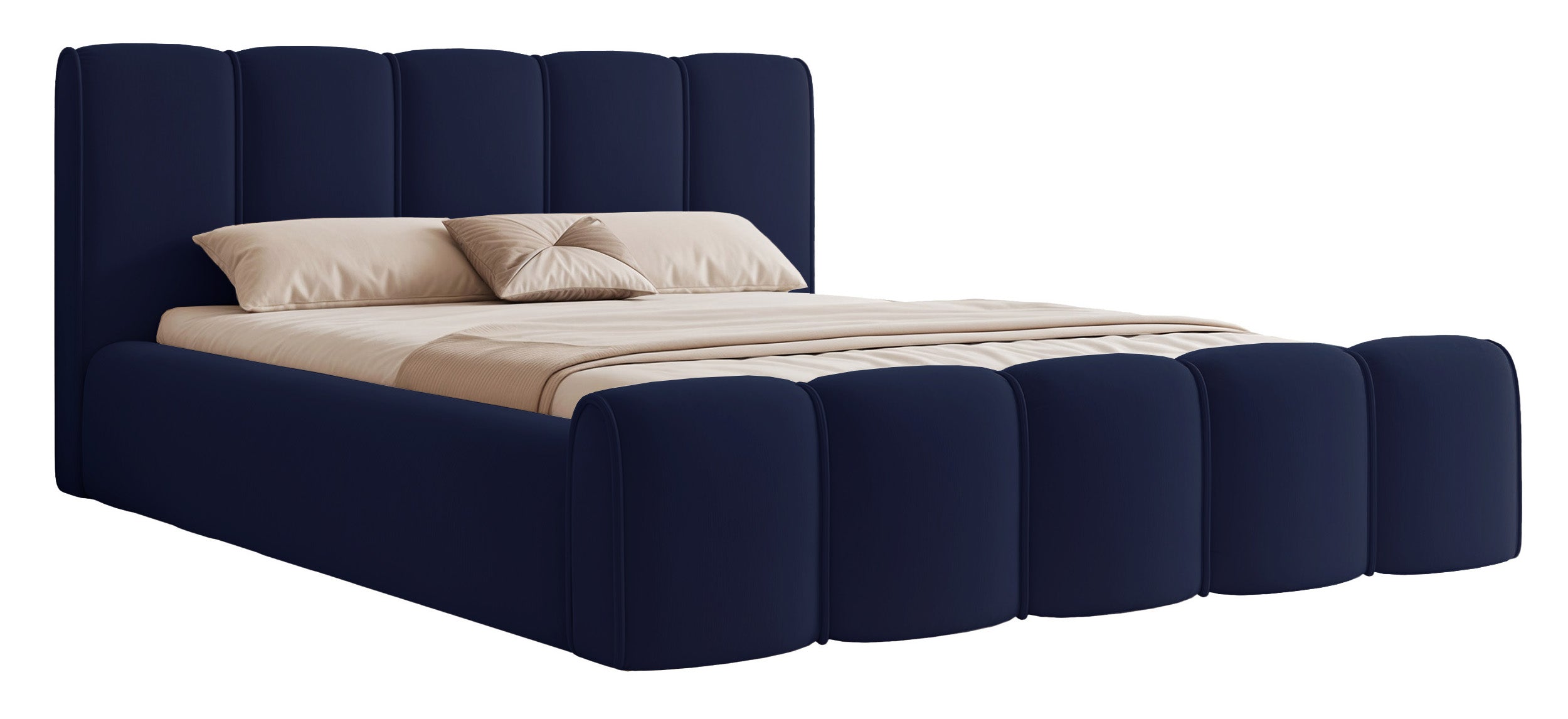 Gepolstertes Bett 160x200 cm Moenne mit Stauraum, Metallrahmen, marineblauer hydrophober Samt