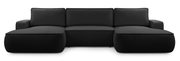 Ecksofa mit Schlaffunktion Mollaro U-förmig, universell, mit Stauraum, schwarzer Bouclé-Stoff