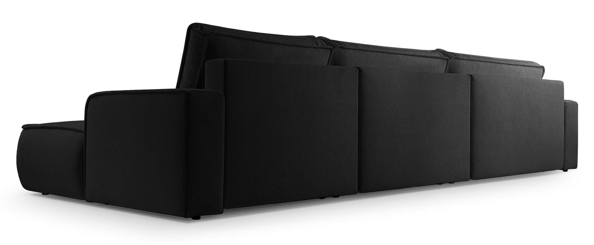 Ecksofa mit Schlaffunktion Mollaro U-förmig, universell, mit Stauraum, schwarzer Bouclé-Stoff