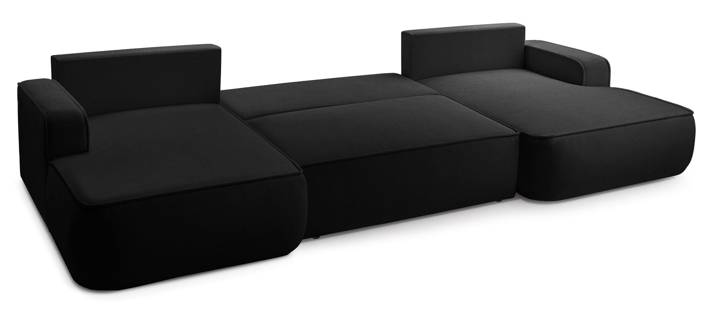 Ecksofa mit Schlaffunktion Mollaro U-förmig, universell, mit Stauraum, schwarzer Bouclé-Stoff