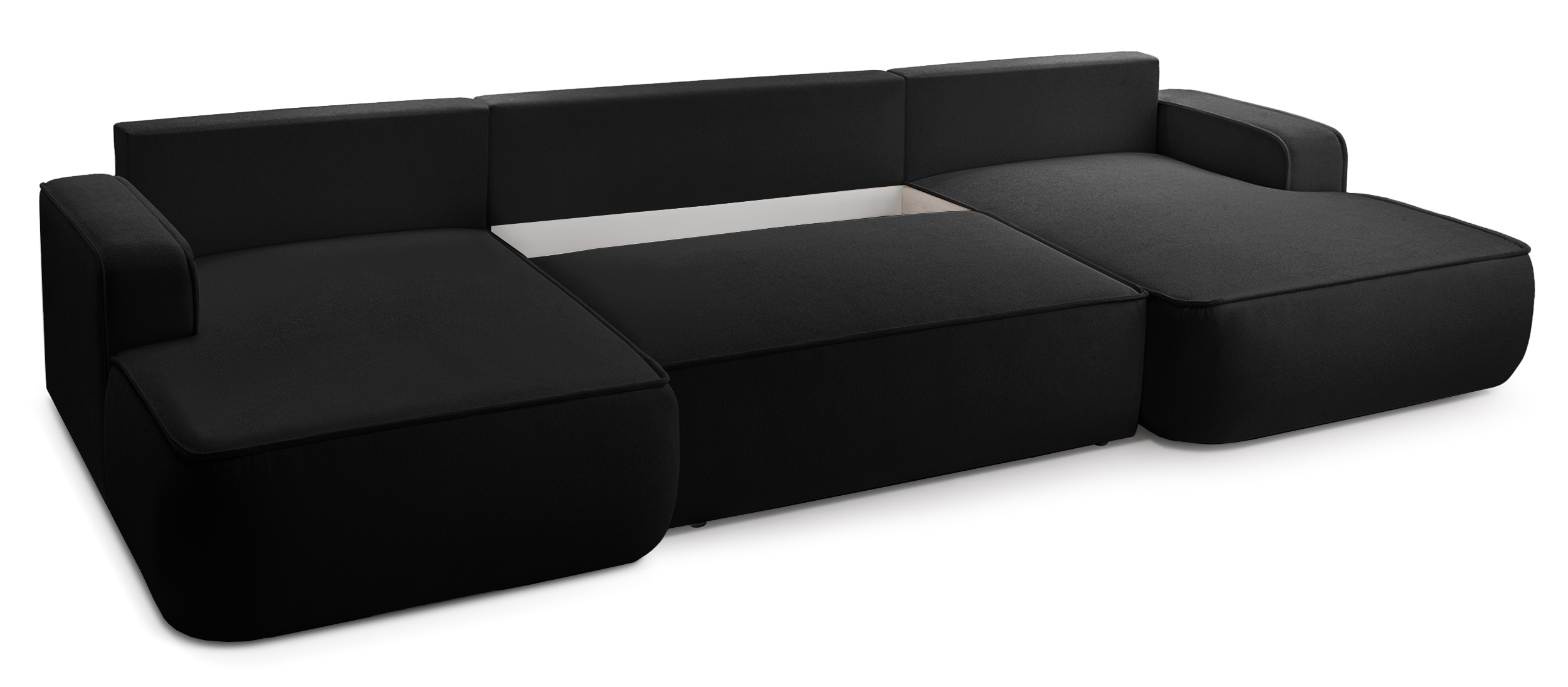 Ecksofa mit Schlaffunktion Mollaro U-förmig, universell, mit Stauraum, schwarzer Bouclé-Stoff
