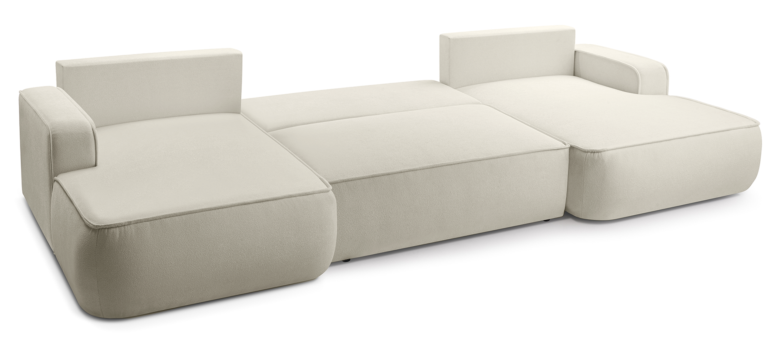 U-förmige Mollaro Eckcouch mit Schlaffunktion, universell, mit Stauraum, in cremefarbenem Bouclé-Stoff