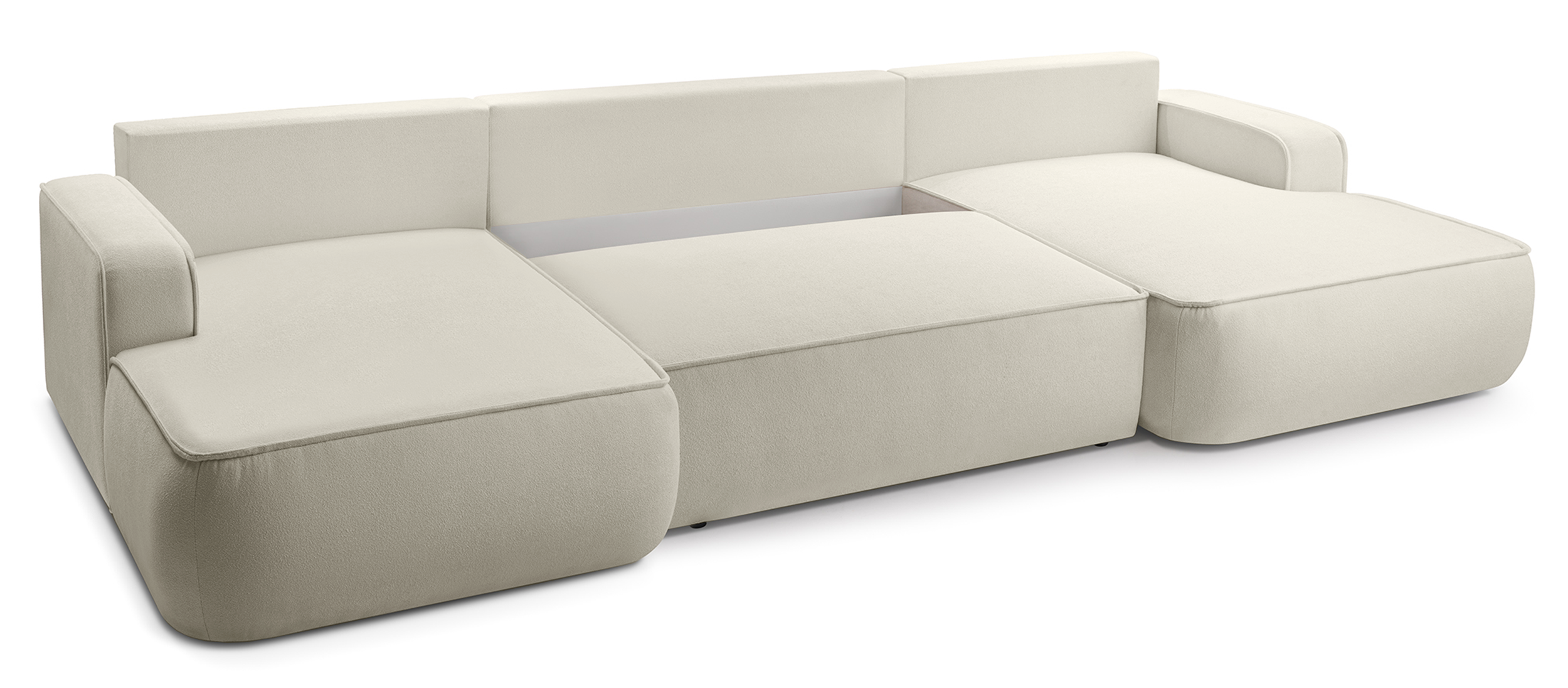 U-förmige Mollaro Eckcouch mit Schlaffunktion, universell, mit Stauraum, in cremefarbenem Bouclé-Stoff