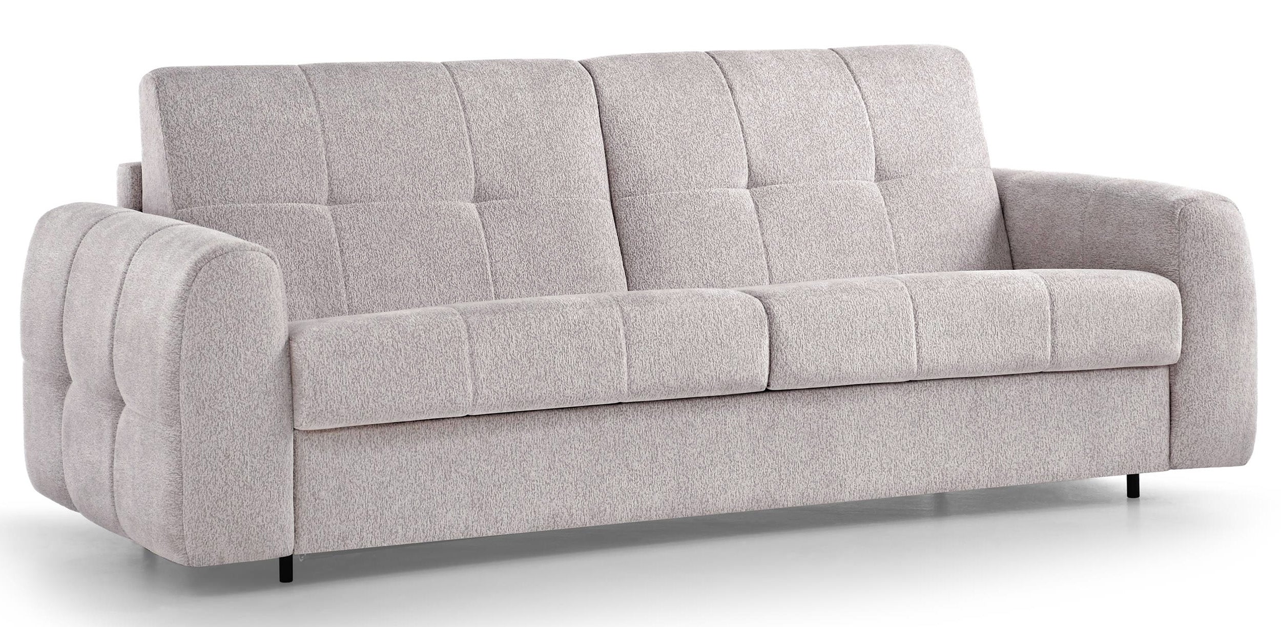Dreisitziges ausklappbares Sofa Muvea 140 cm mit Stauraum und Matratze, italienisches Gestell, beige Chenille