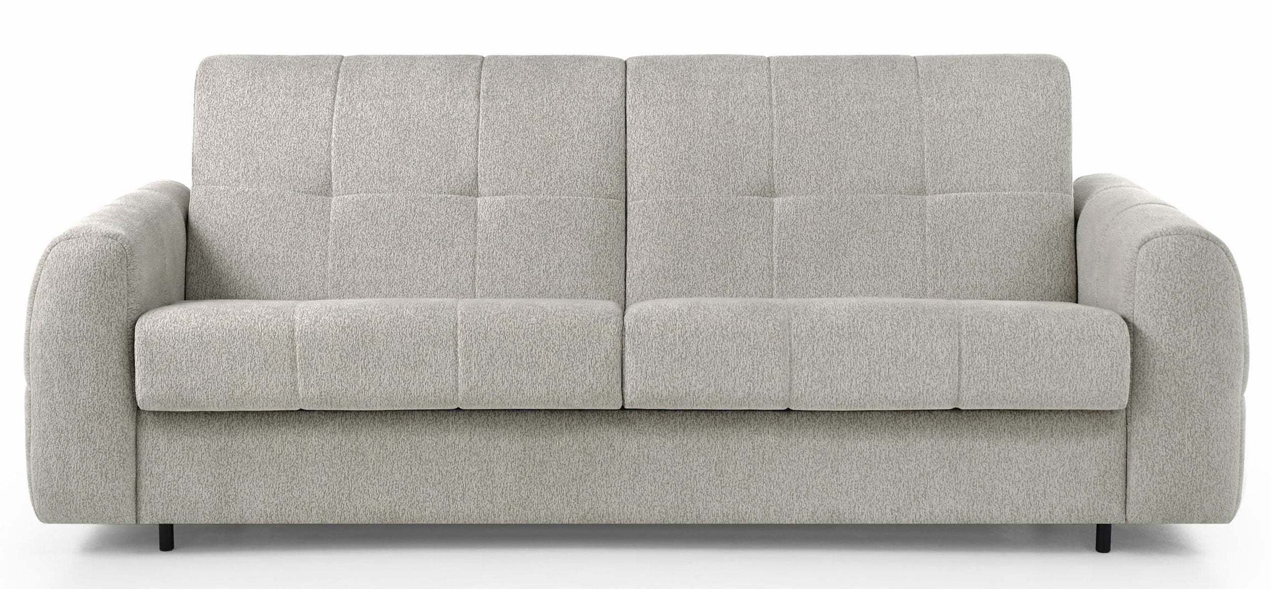 Dreisitziges ausziehbares Sofa Muvea 160 cm mit Stauraum und Matratze, italienisches Gestell, grau-beiger Chenille-Stoff
