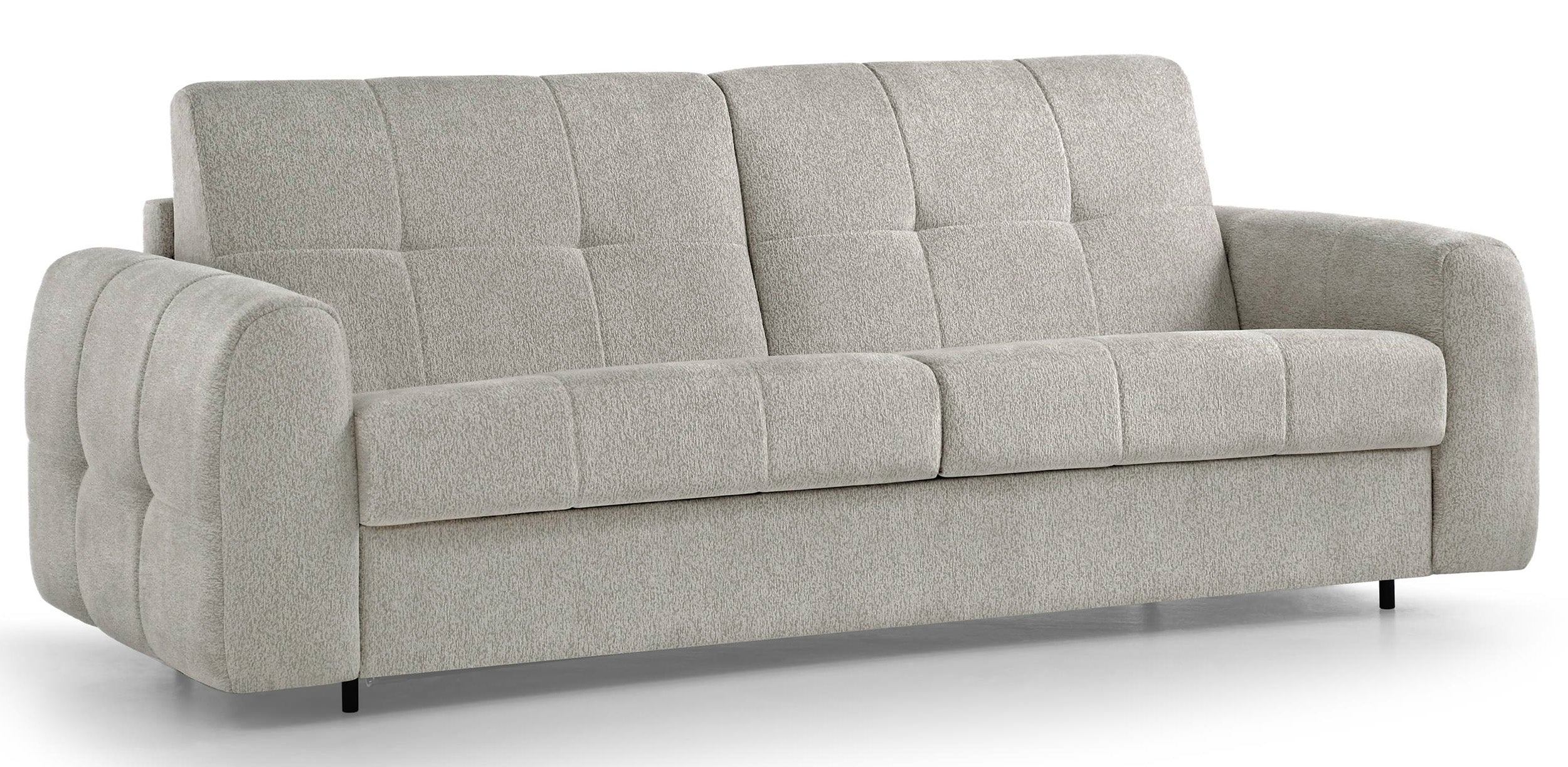 Drei-Sitzer-Schlafsofa Muvea 140 cm mit Stauraum und Matratze, italienisches Gestell, grau-beiger Chenille-Bezug
