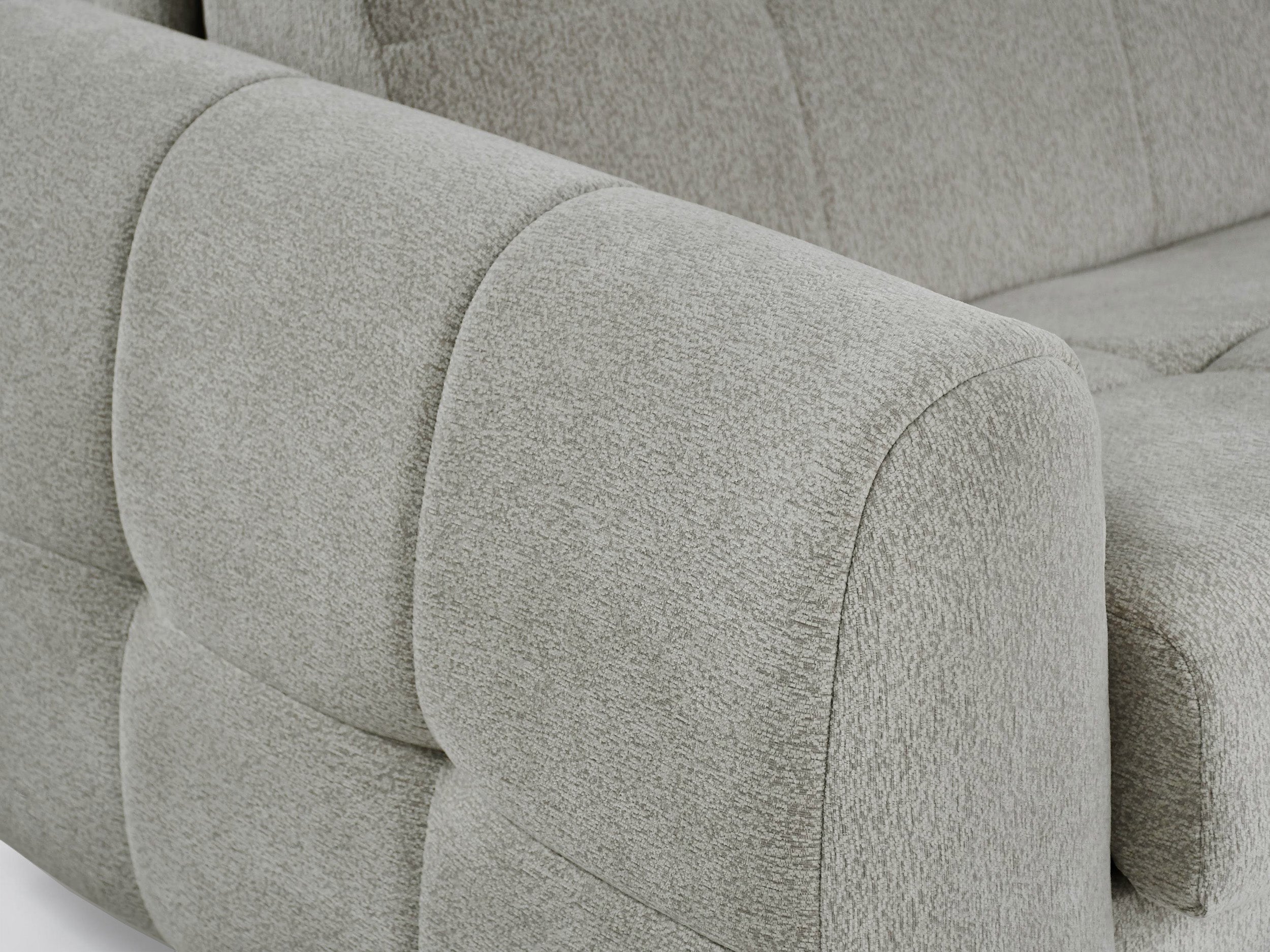 Drei-Sitzer-Schlafsofa Muvea 140 cm mit Stauraum und Matratze, italienisches Gestell, grau-beiger Chenille-Bezug