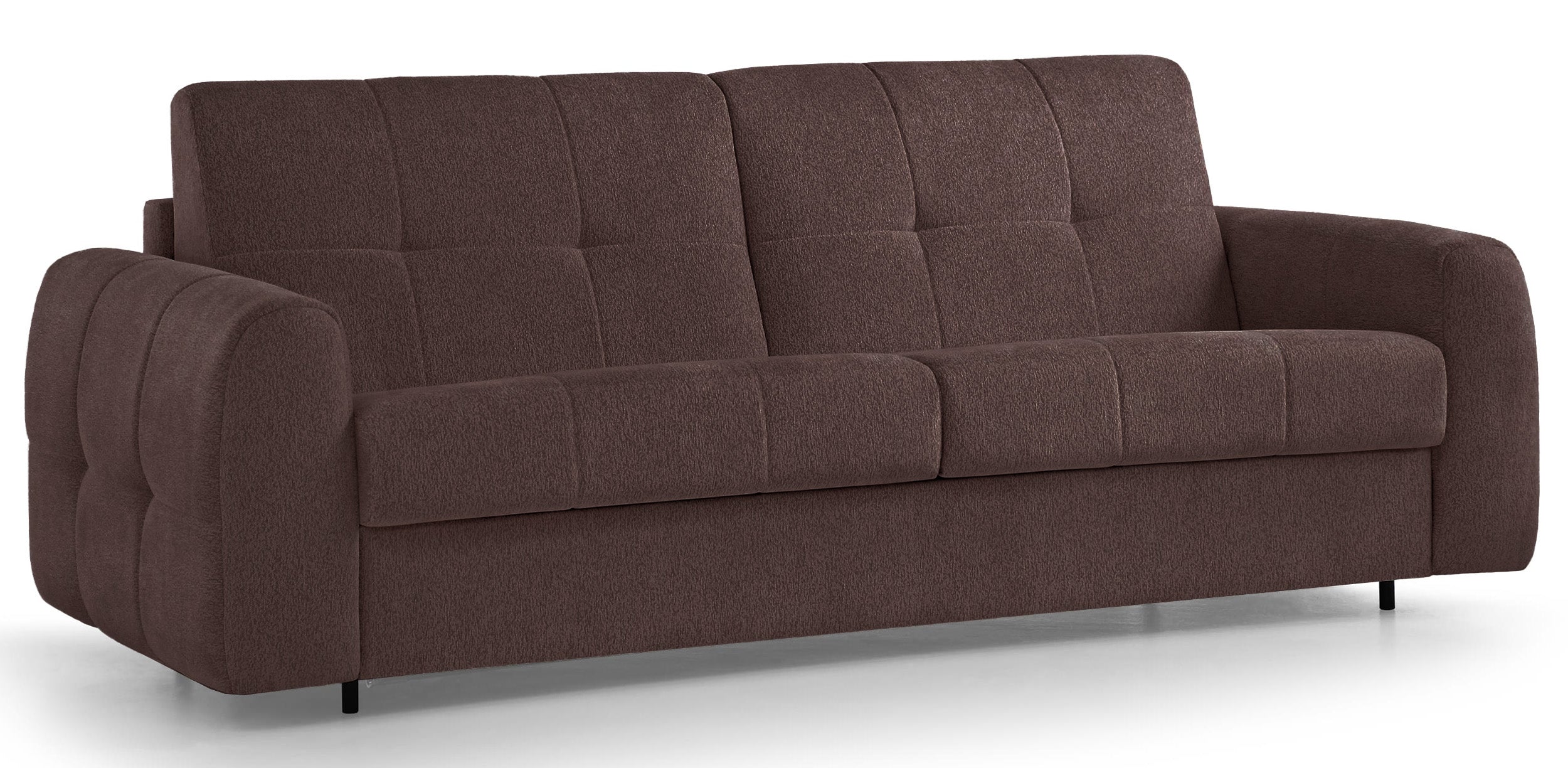 Dreisitziges ausklappbares Sofa Muvea 160 cm mit Stauraum und Matratze, italienisches Gestell, brauner Chenille-Bezug