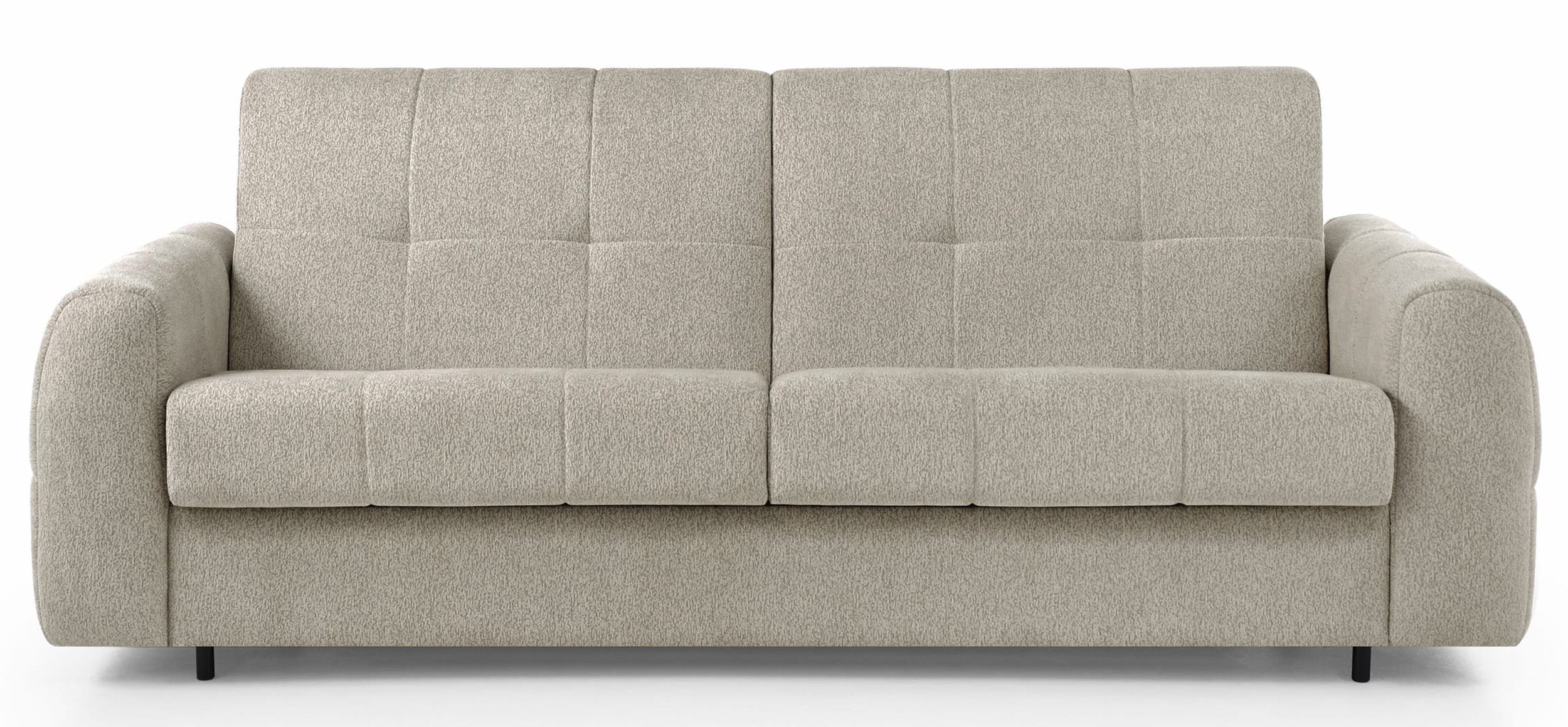 Dreisitziges ausklappbares Sofa Muvea 160 cm mit Stauraum und Matratze, italienischer Rahmen, cremefarbener Chenille-Bezug