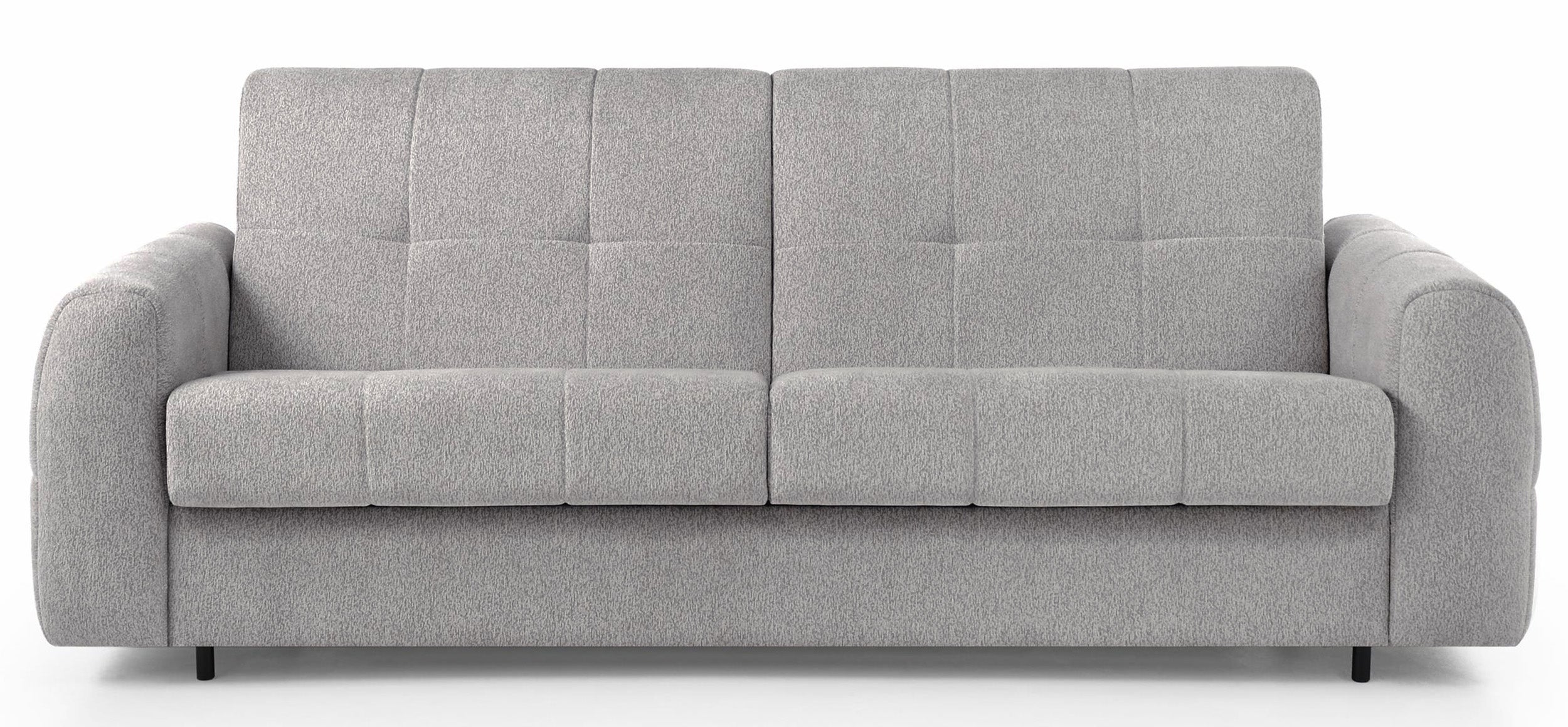 Dreisitziges Klappsofa Muvea 140 cm mit Stauraum und Matratze, italienischer Rahmen, hellgrauer Chenillestoff