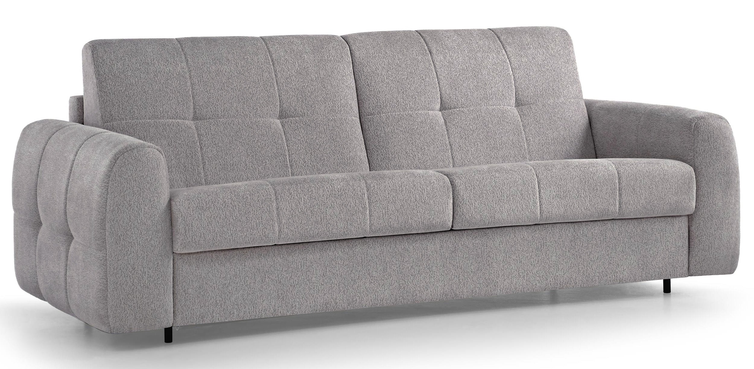 Dreisitziges Klappsofa Muvea 140 cm mit Stauraum und Matratze, italienischer Rahmen, hellgrauer Chenillestoff