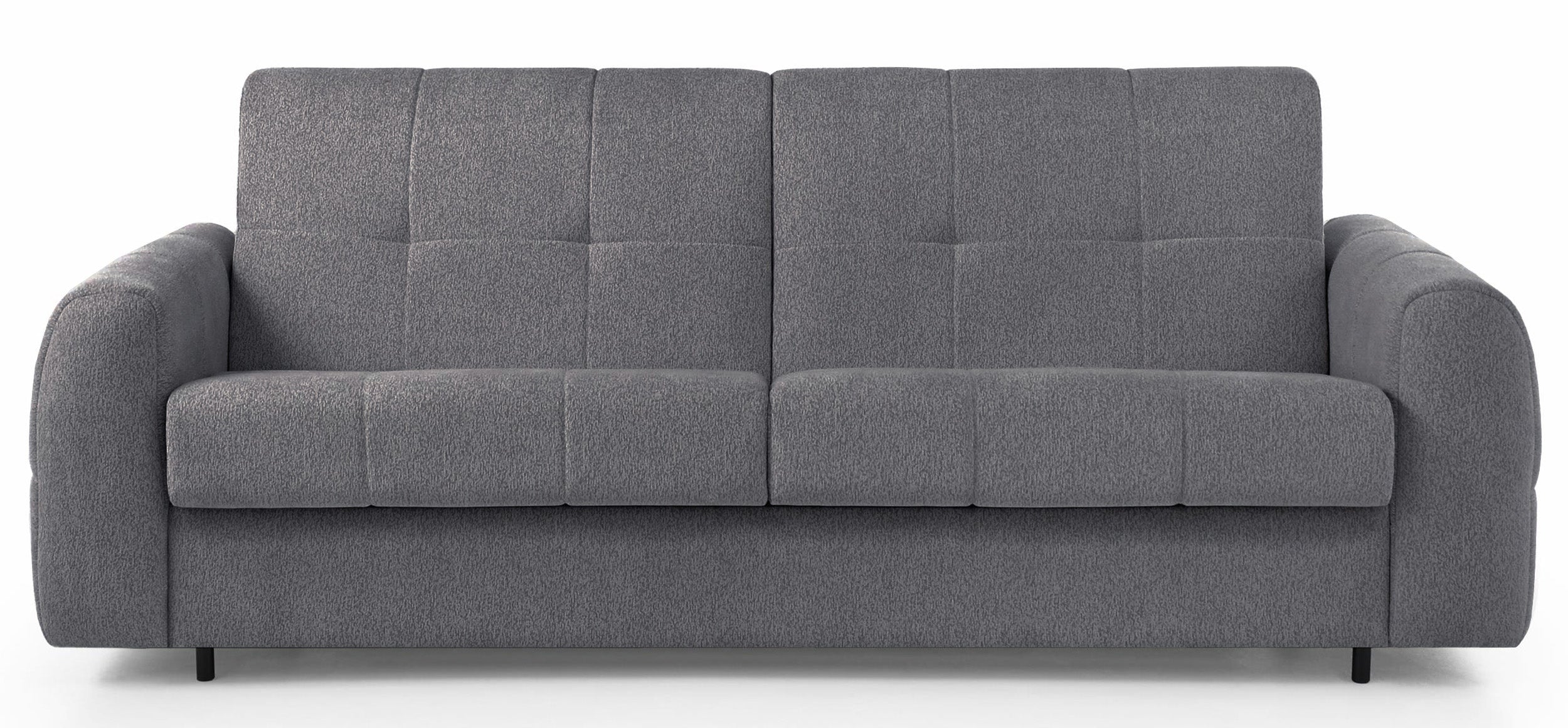 Dreisitziges ausklappbares Sofa Muvea 140 cm mit Stauraum und Matratze, italienisches Gestell, graphitfarbener Chenille-Bezug