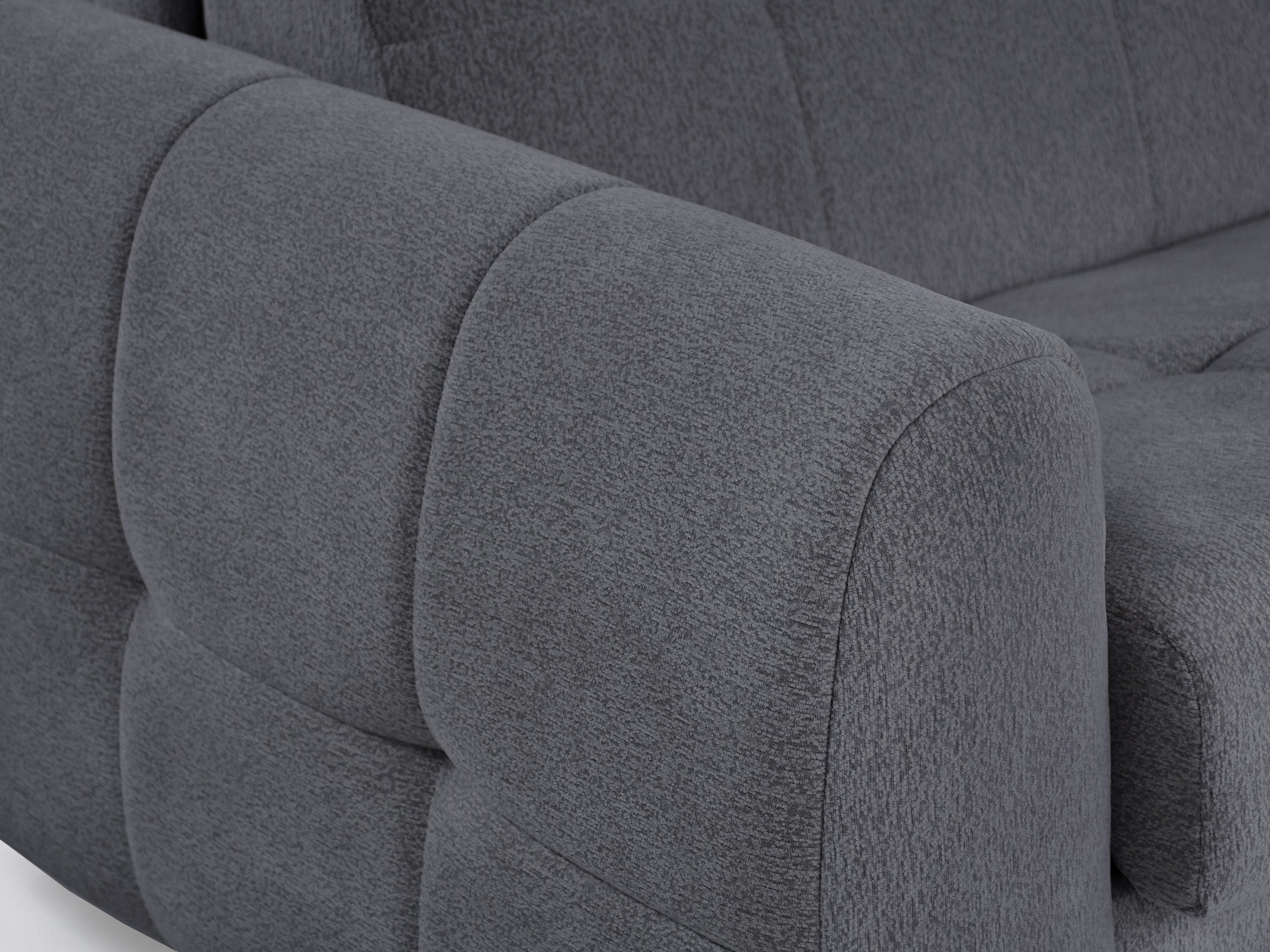 Dreisitziges ausklappbares Sofa Muvea 140 cm mit Stauraum und Matratze, italienisches Gestell, graphitfarbener Chenille-Bezug