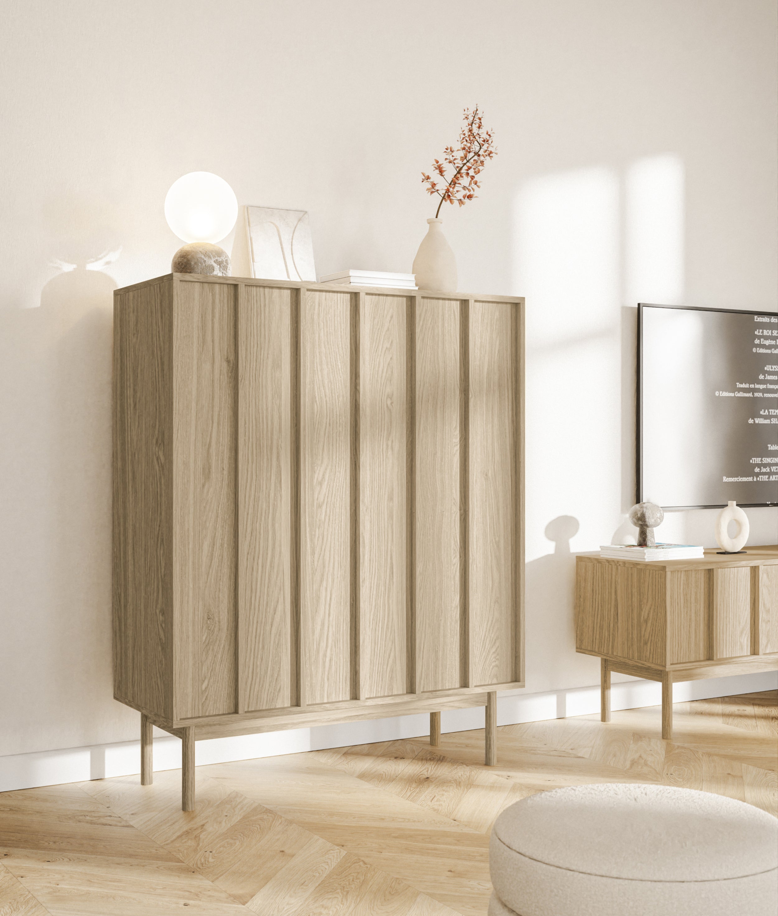 Hoher Schrank Neksto mit zwei Türen, 100 cm, geölte Eiche