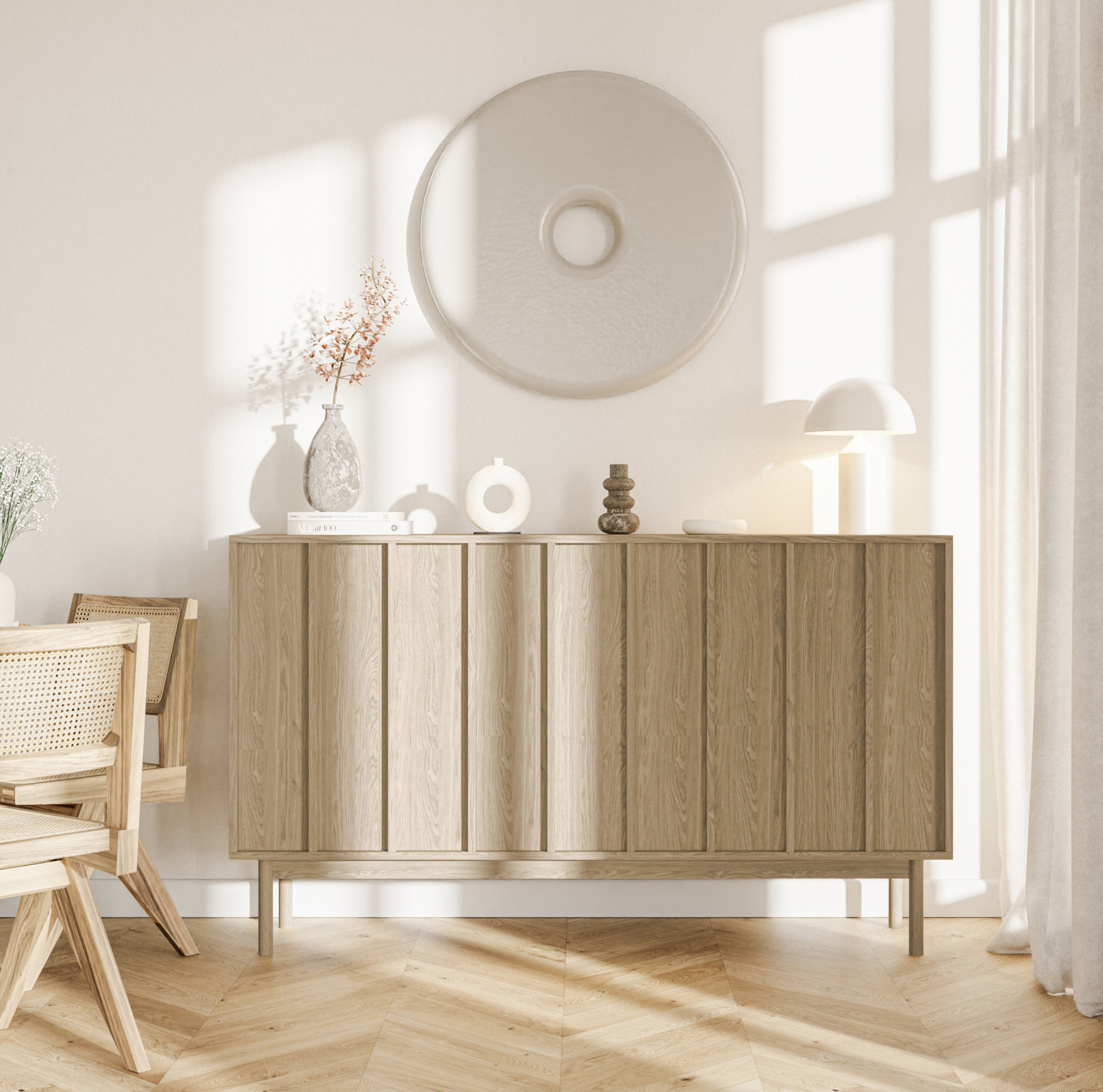Drehtür-Kommode Neksto 150 cm geölte Eiche