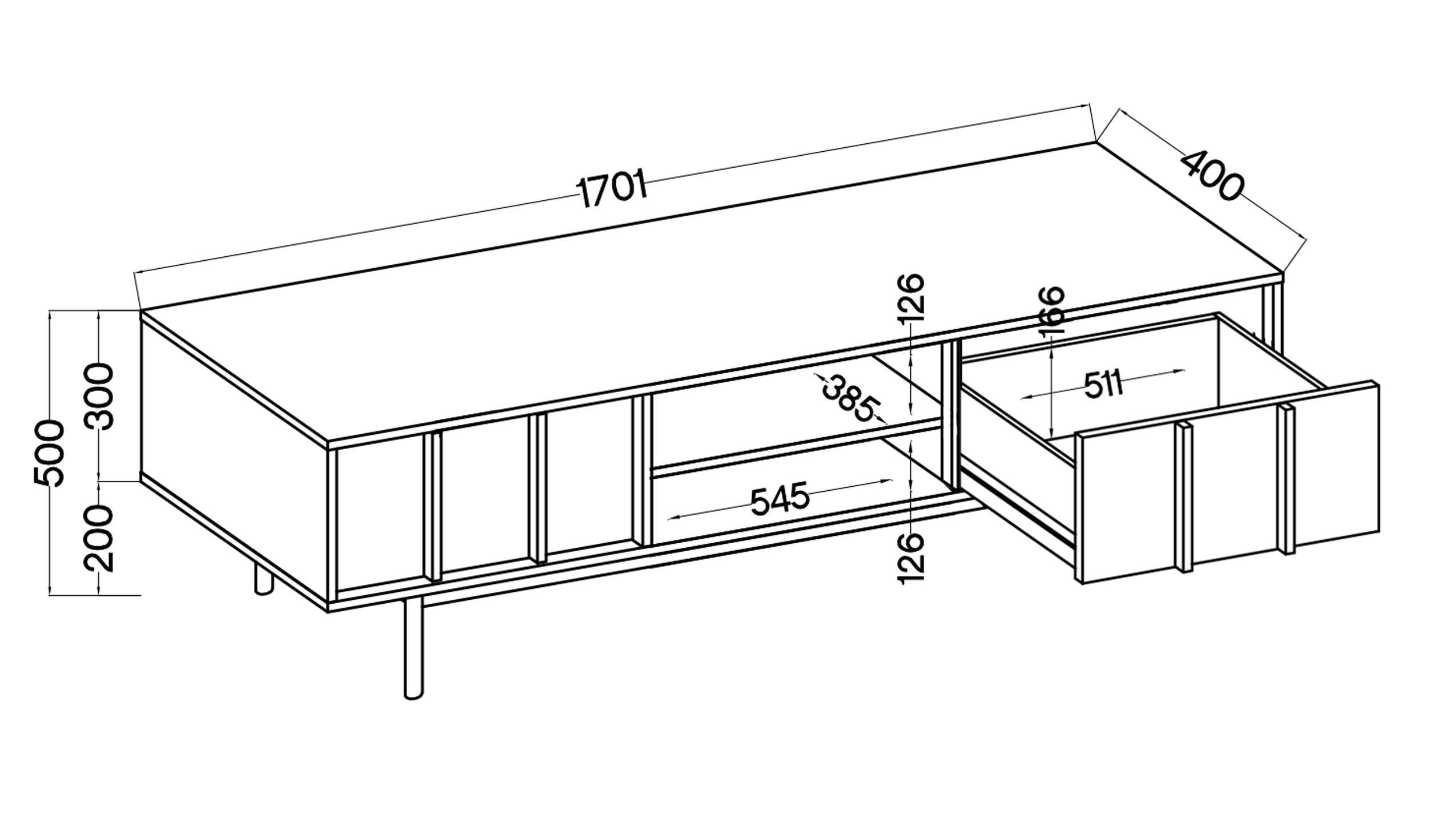 TV-Schrank Neksto mit zwei Schubladen 170 cm geölte Eiche