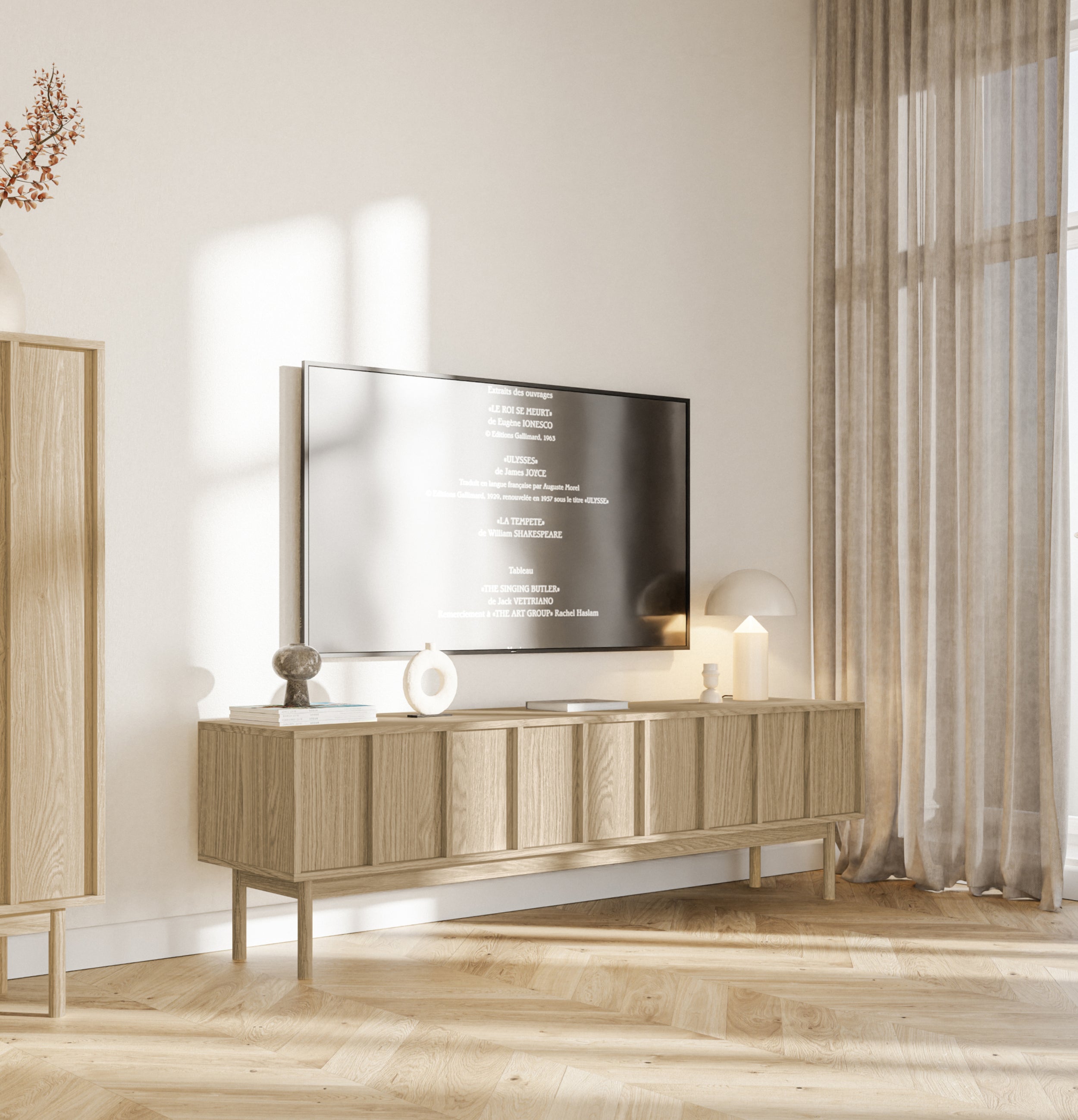TV-Schrank Neksto mit drei Schubladen, 170 cm, geölte Eiche