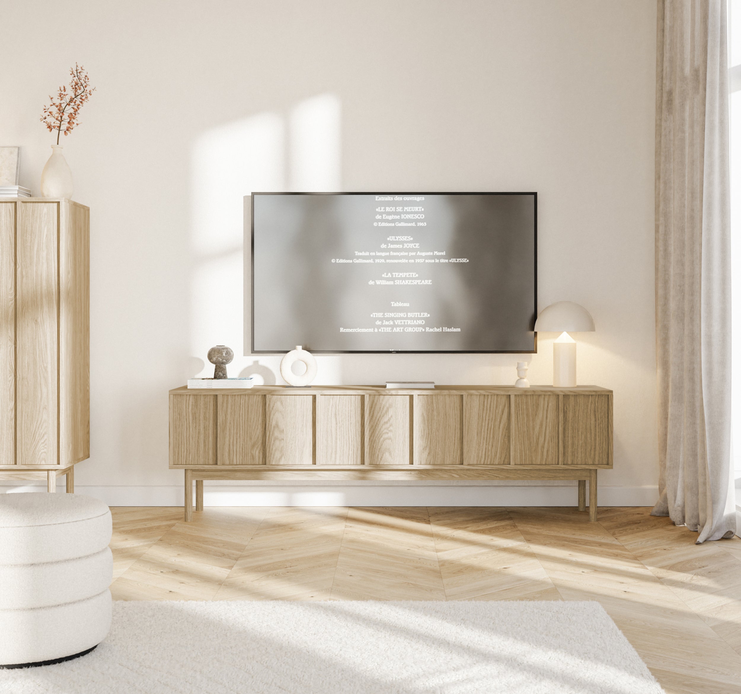 TV-Schrank Neksto mit drei Schubladen, 170 cm, geölte Eiche
