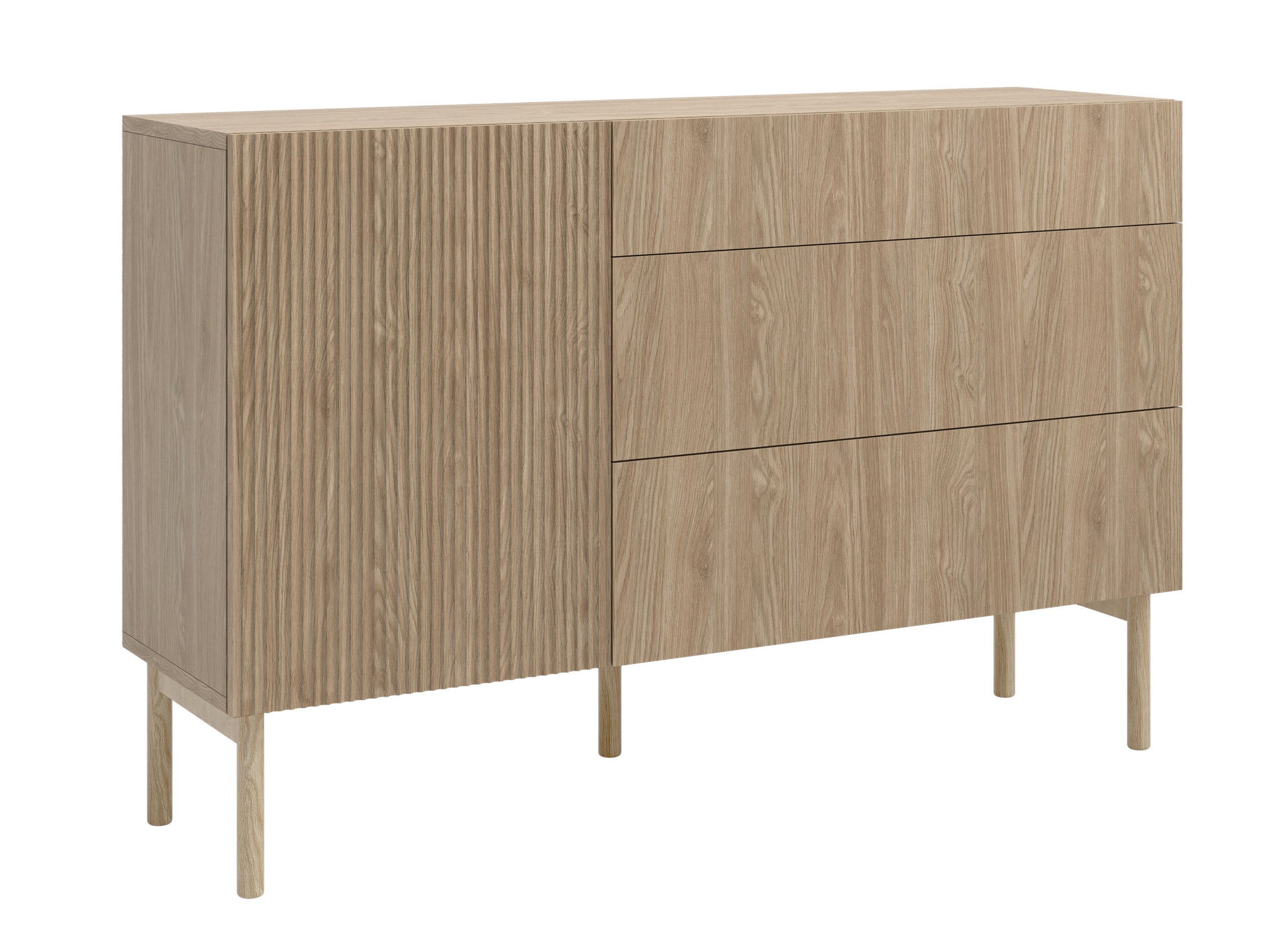 Einzeltür-Kommode Nolie mit drei Schubladen, 140 cm, geölte Eiche