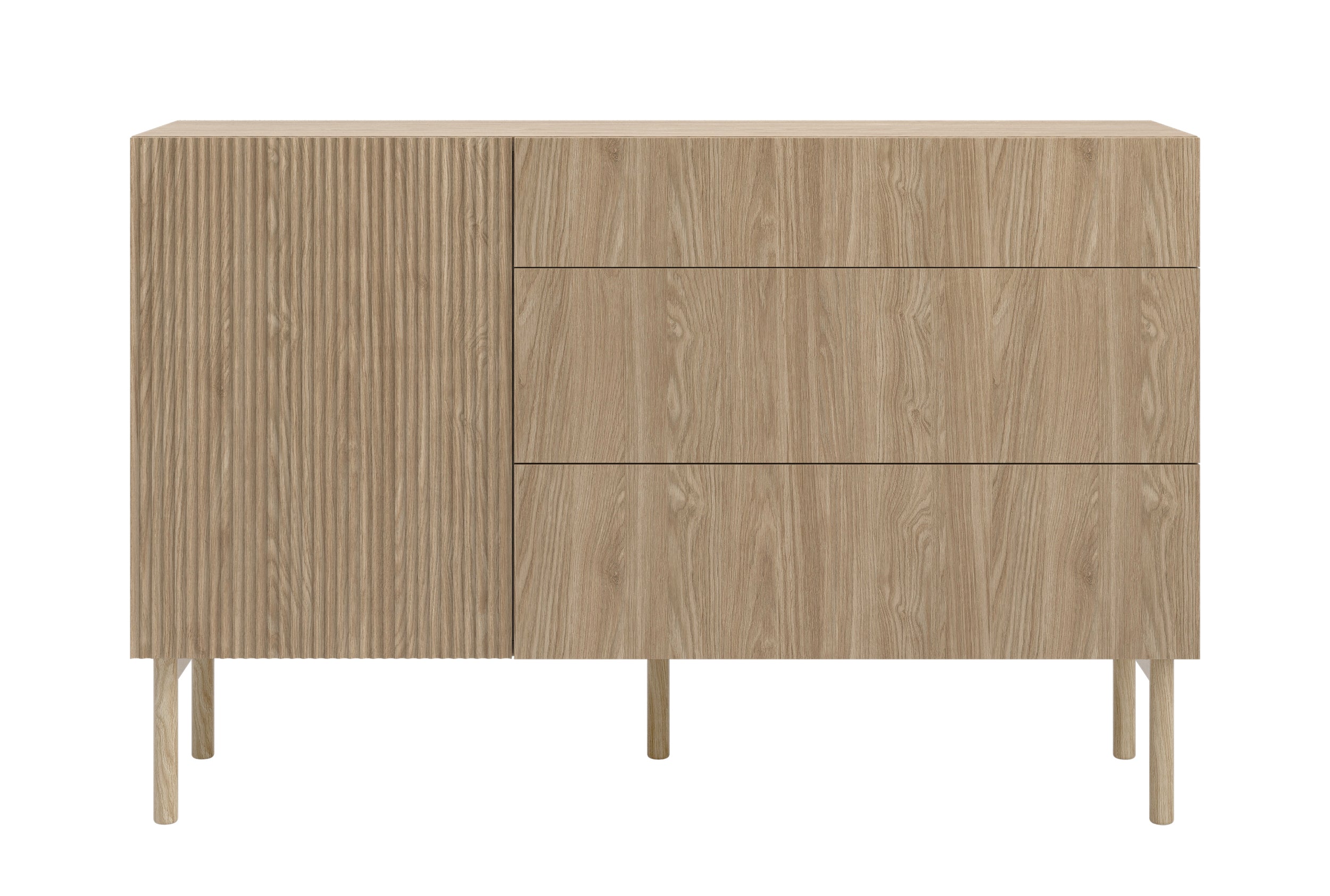Einzeltür-Kommode Nolie mit drei Schubladen, 140 cm, geölte Eiche