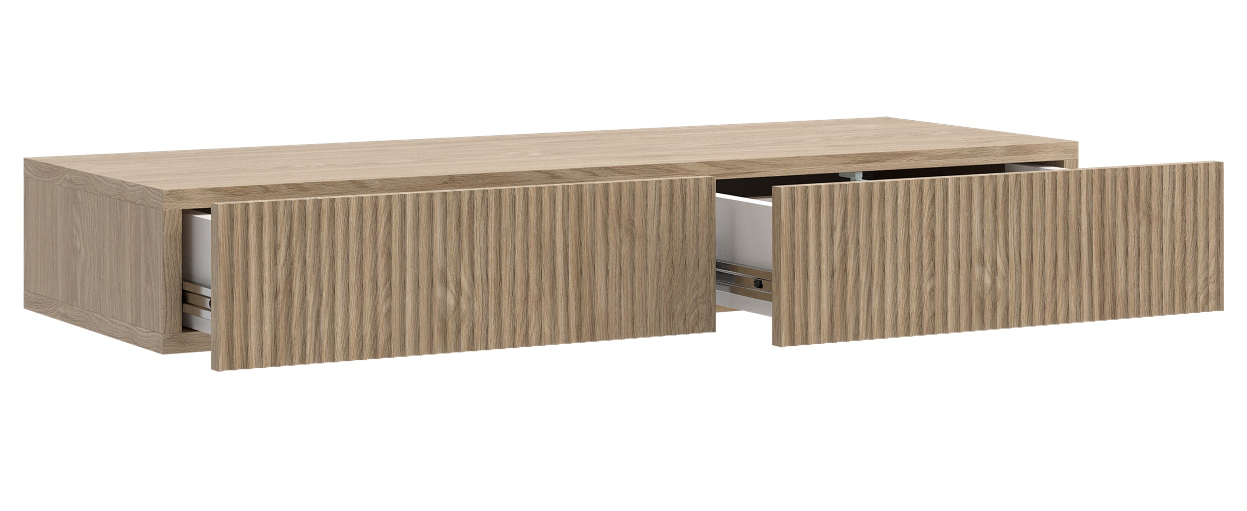 Hängender Schminktisch Nolie mit zwei Schubladen und Frontfräsung, 110 cm, geölte Eiche