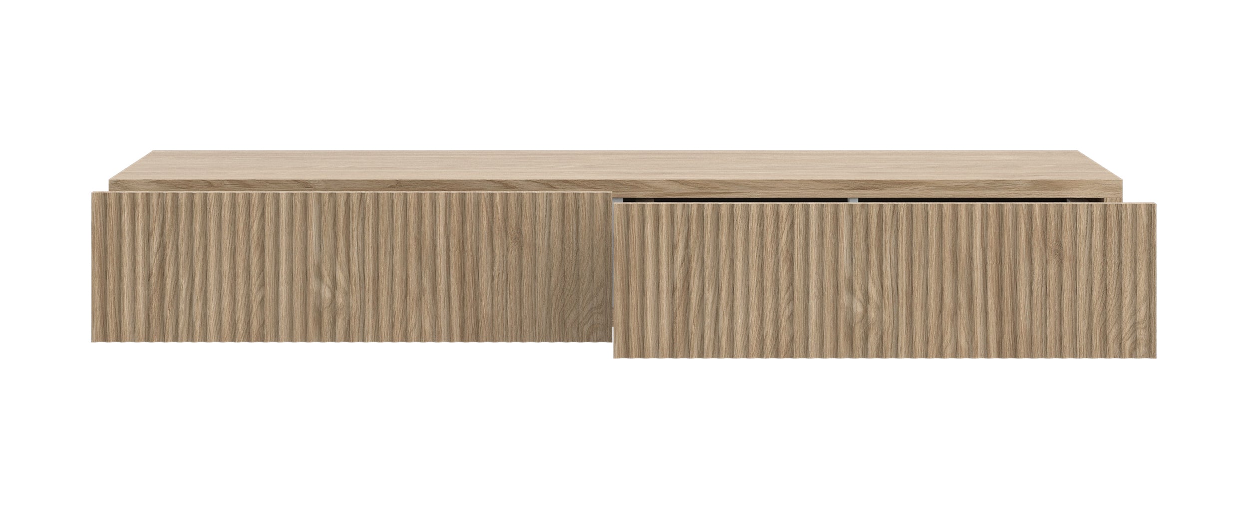 Hängender Schminktisch Nolie mit zwei Schubladen und Frontfräsung, 110 cm, geölte Eiche