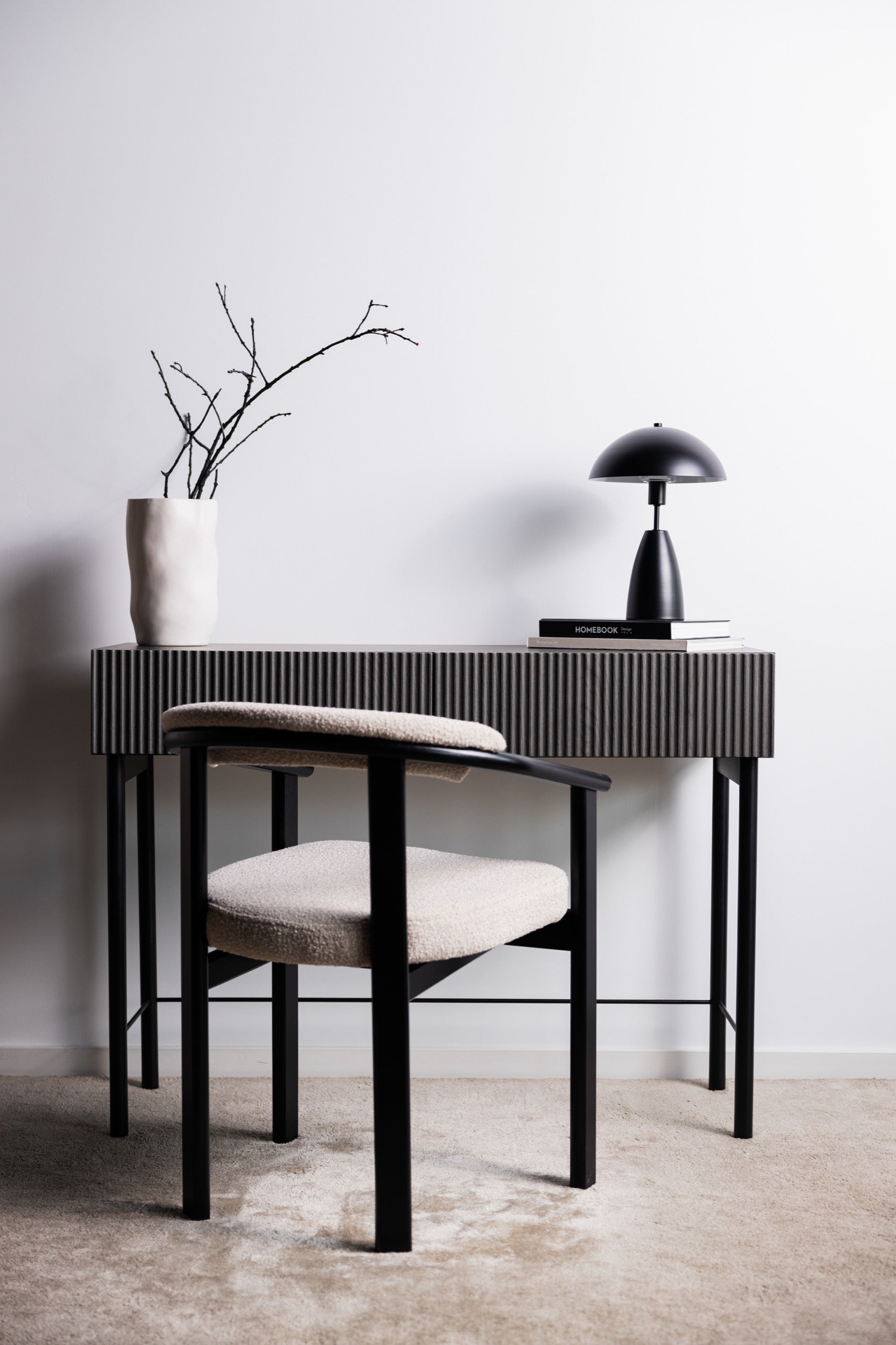 Schminktisch Nolie mit Schubladen und Beinen, 110 cm, Portland Esche, Schwarz