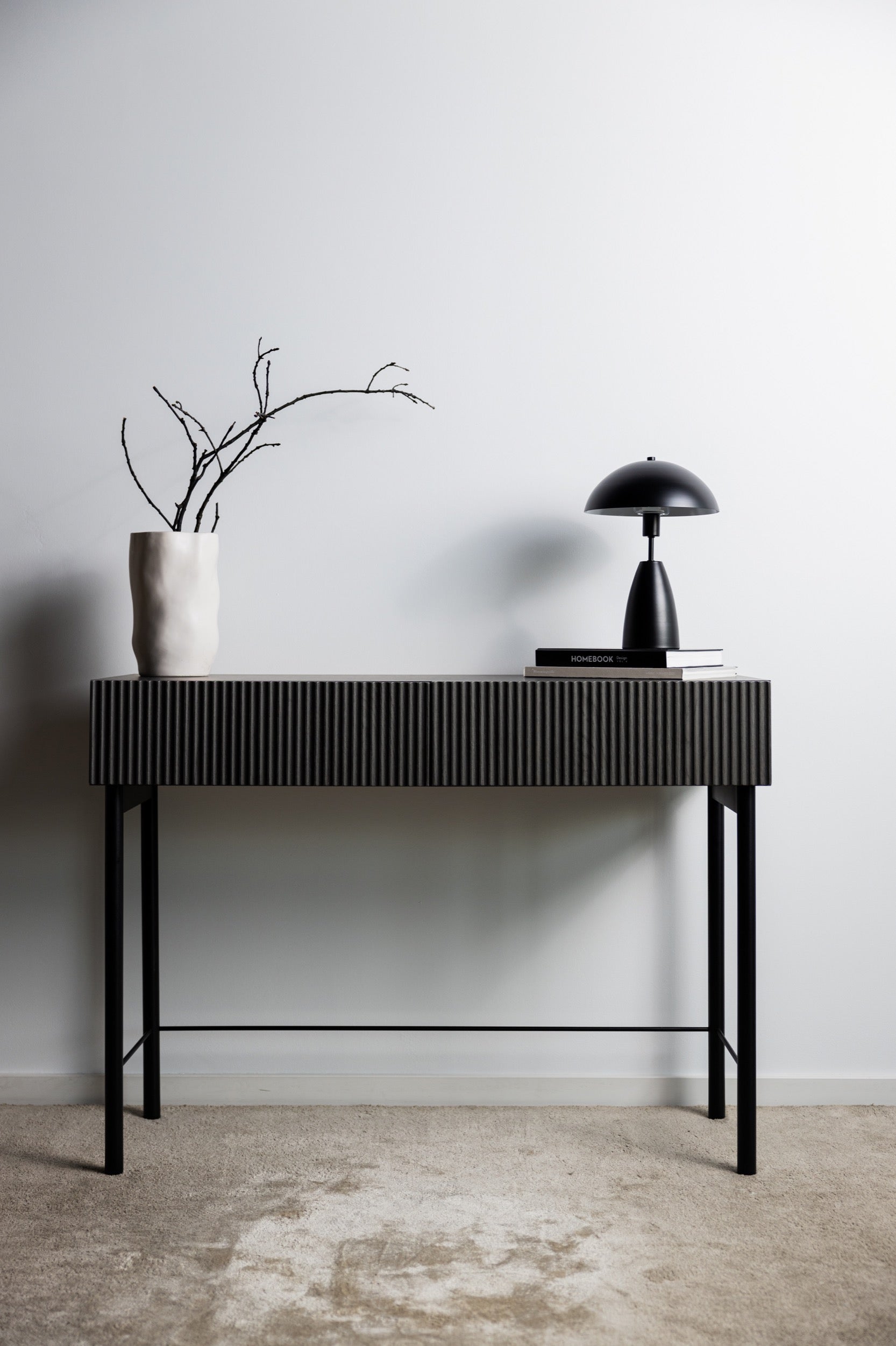 Schminktisch Nolie mit Schubladen und Beinen, 110 cm, Portland Esche, Schwarz