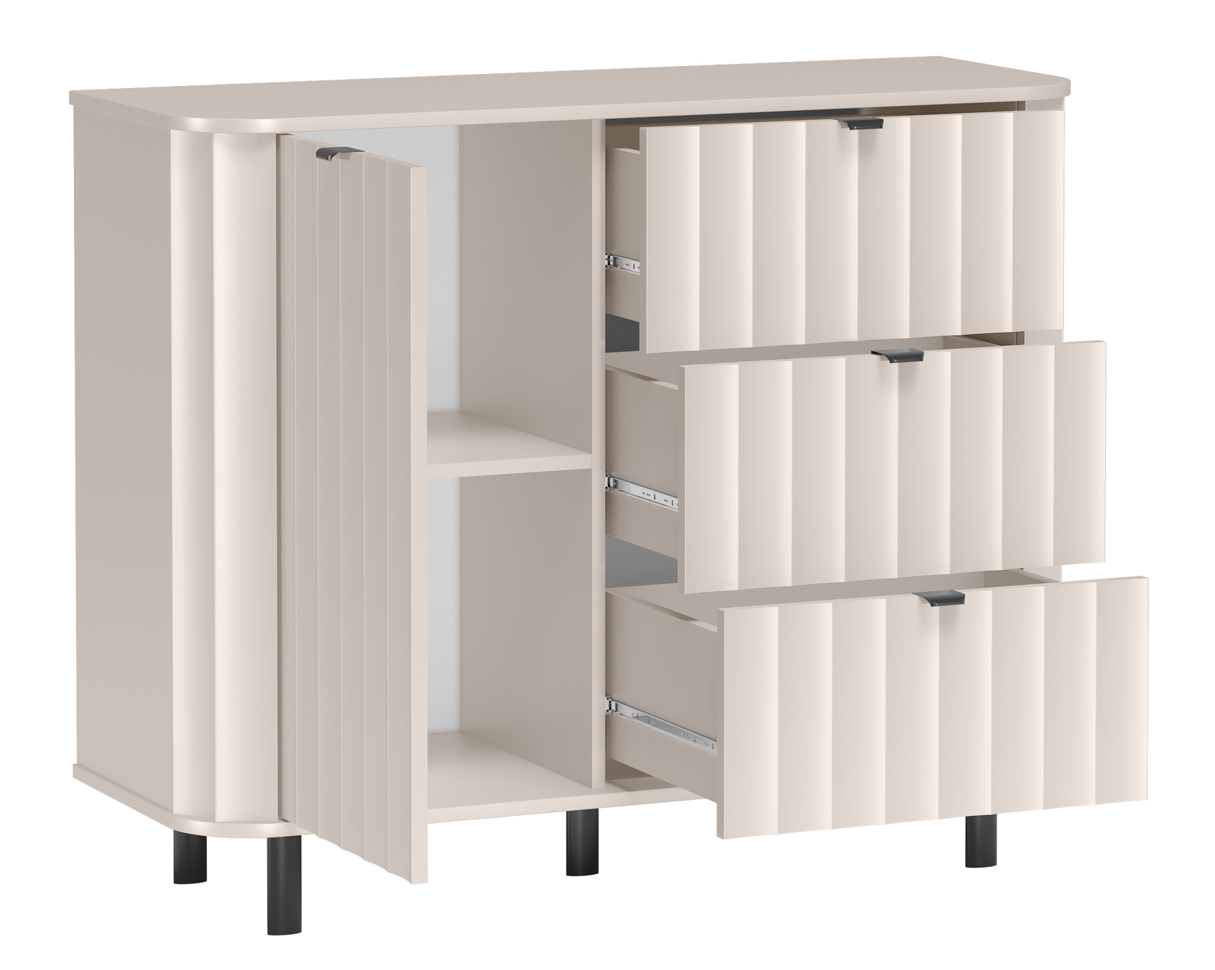 Novado Einzeltür-Kommode mit drei Schubladen, 111 cm, Kaschmir