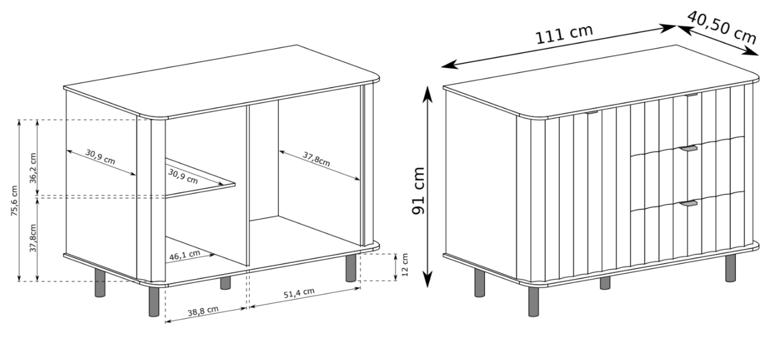 Novado Einzeltür-Kommode mit drei Schubladen, 111 cm, Kaschmir