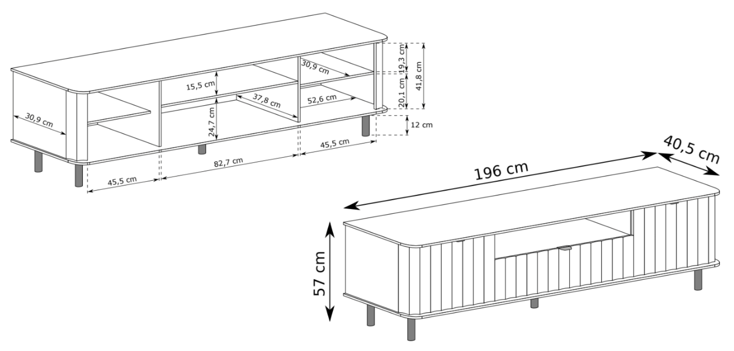 Zweittüriger Novado TV-Schrank mit Schublade und Fach, 196 cm, Kaschmir