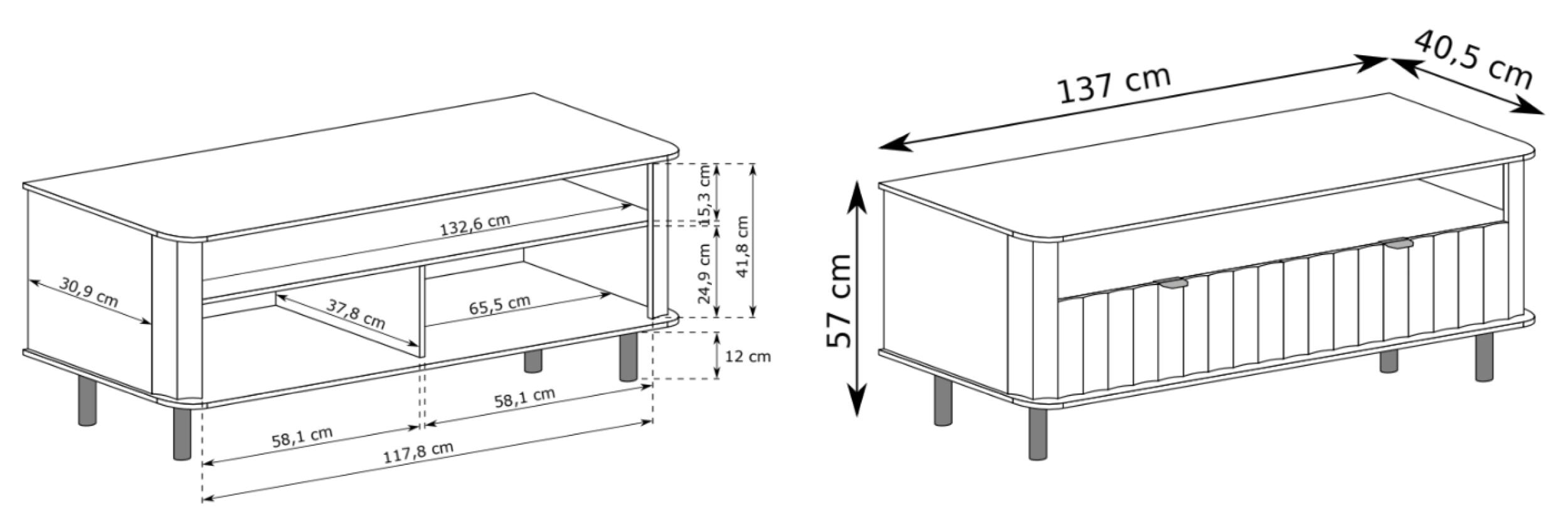 TV-Schrank Novado mit zwei Klappen und einer Nische, 137 cm, Kaschmirfarben