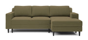 Ecksofa mit Schlafunktion Nalika, L-förmig, mit Stauraum, olivgrüner hydrophober Samt, rechtsseitig