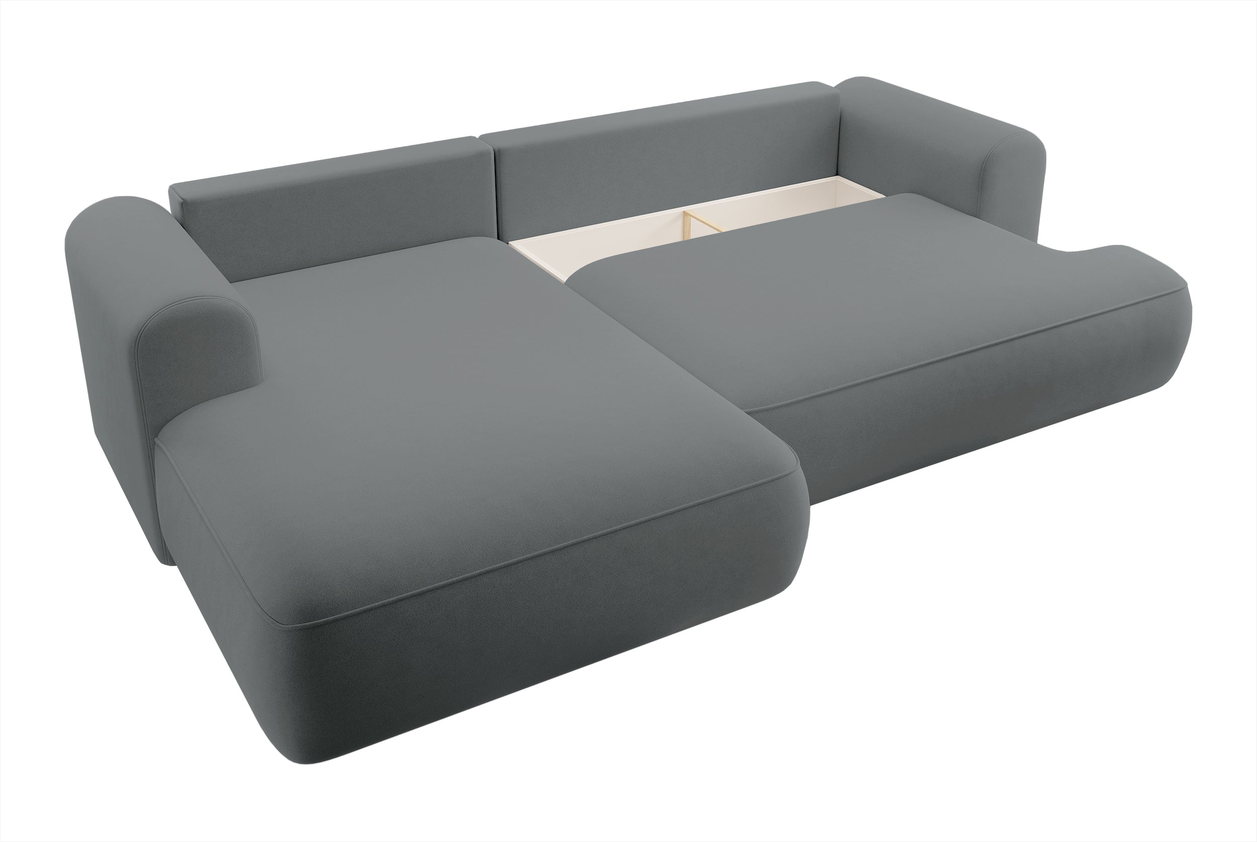 Ecksofa mit Schlaffunktion Ovo, L-förmig, dunkelgrauer Samt, mit Stauraum, aus pflegeleichtem Stoff, linksseitig