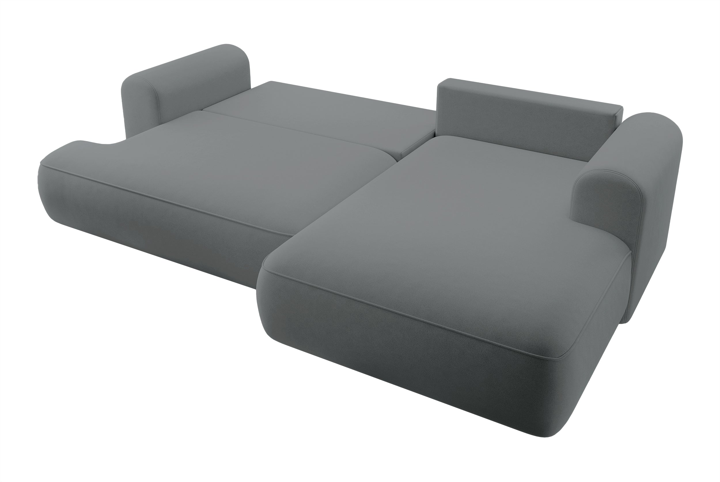 Ecksofa mit Schlaffunktion Ovo, L-förmig, dunkelgrauer Samt, mit Stauraum, aus leicht zu reinigendem Stoff, rechtsseitig