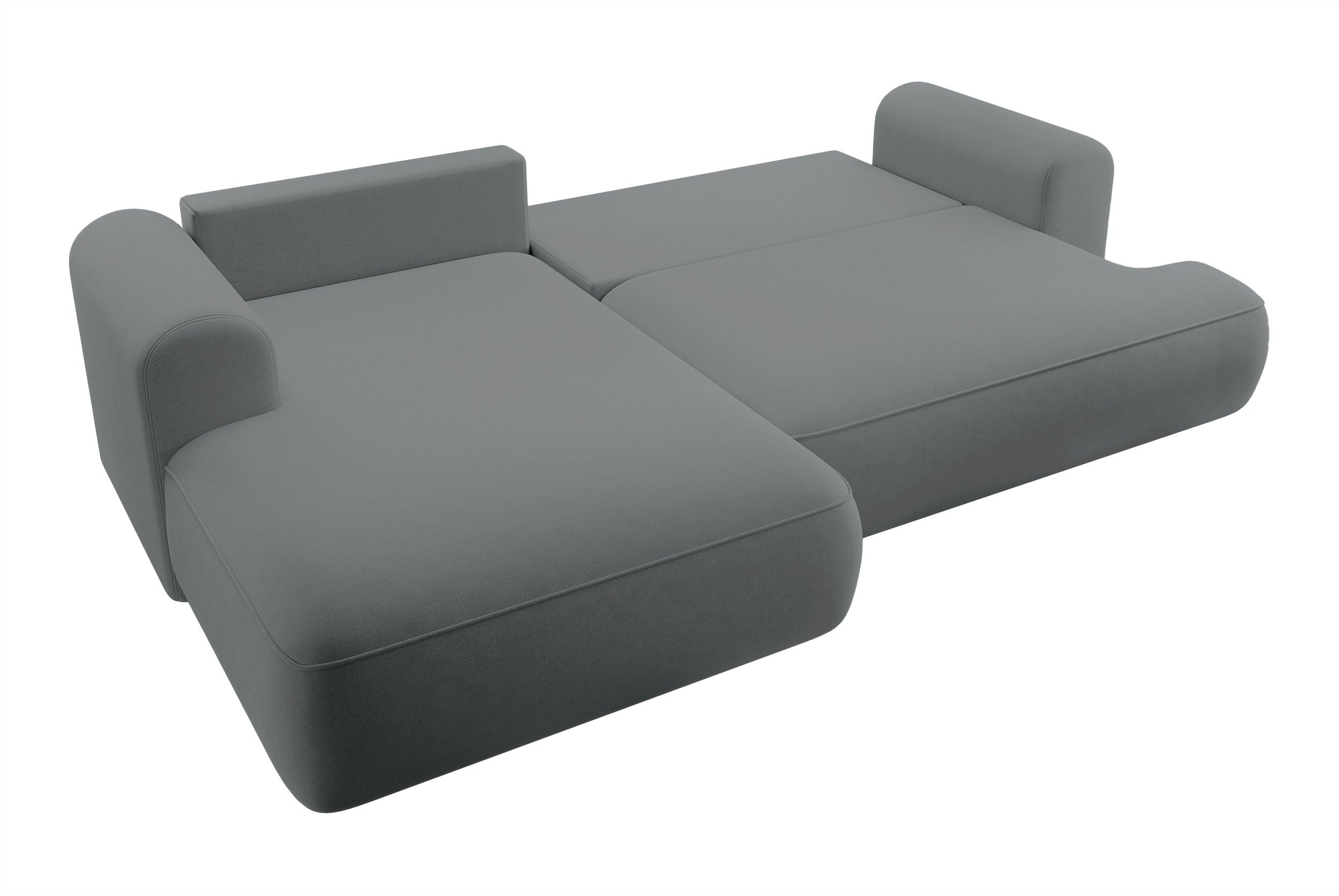 Ecksofa mit Schlaffunktion Ovo, L-förmig, dunkelgrauer Samt, mit Stauraum, aus pflegeleichtem Stoff, linksseitig
