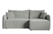 Ecksofa mit Schlaffunktion Mamla, L-förmig, hellgrau, mit Stauraum, hydrophober Samt, universell einsetzbar