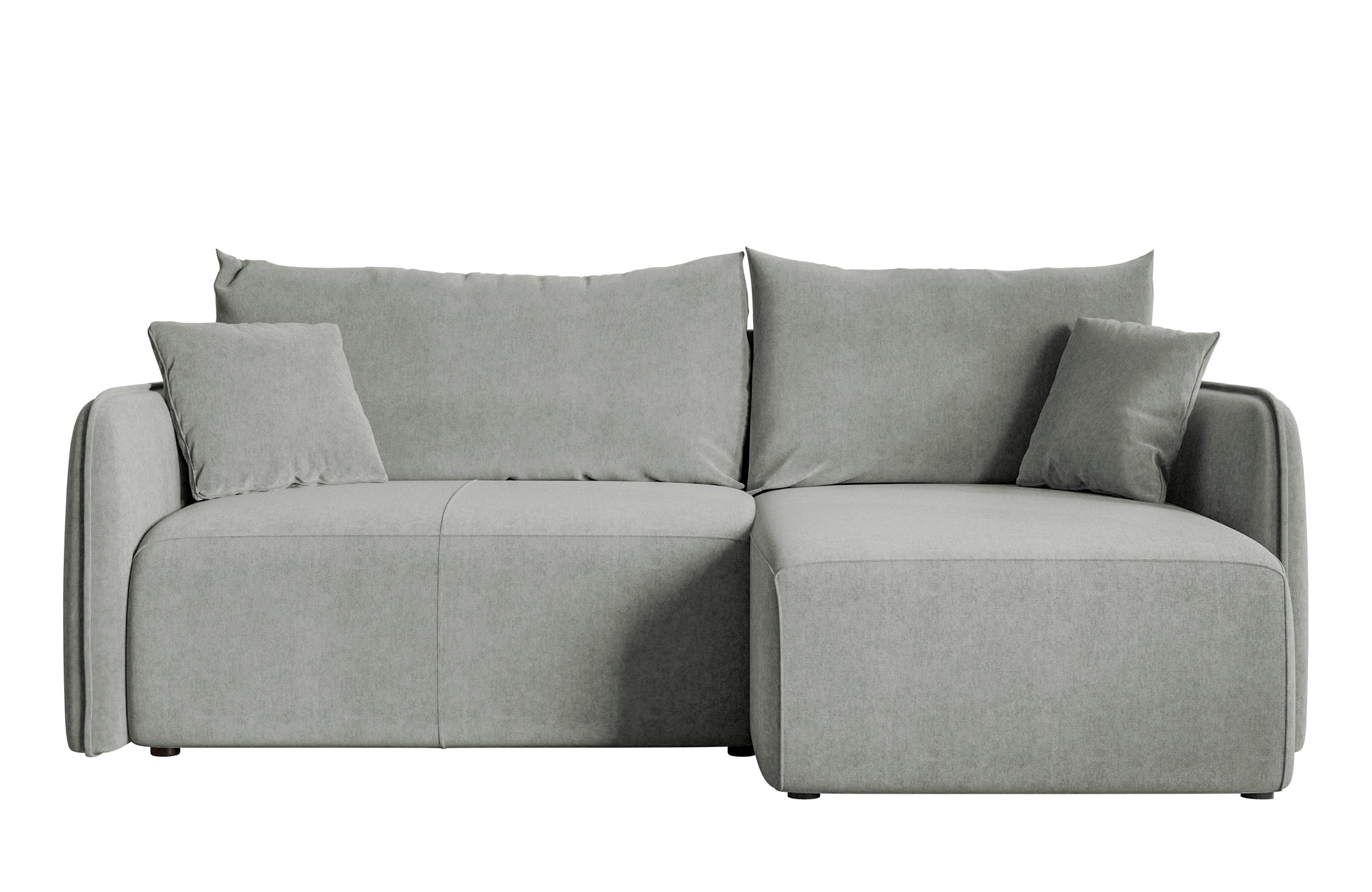 Ecksofa mit Schlaffunktion Mamla, L-förmig, hellgrau, mit Stauraum, hydrophober Samt, universell einsetzbar