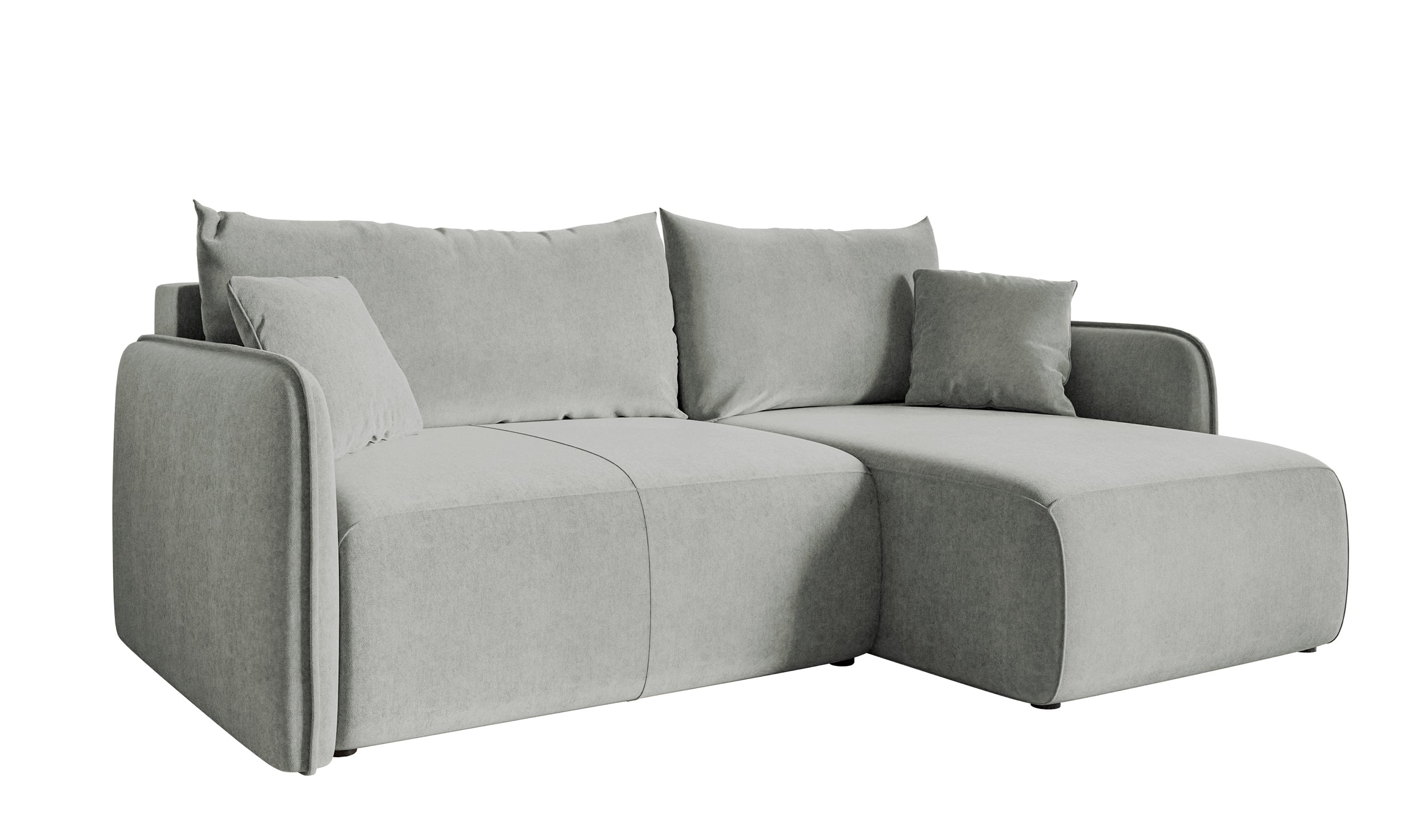 Ecksofa mit Schlaffunktion Mamla, L-förmig, hellgrau, mit Stauraum, hydrophober Samt, universell einsetzbar