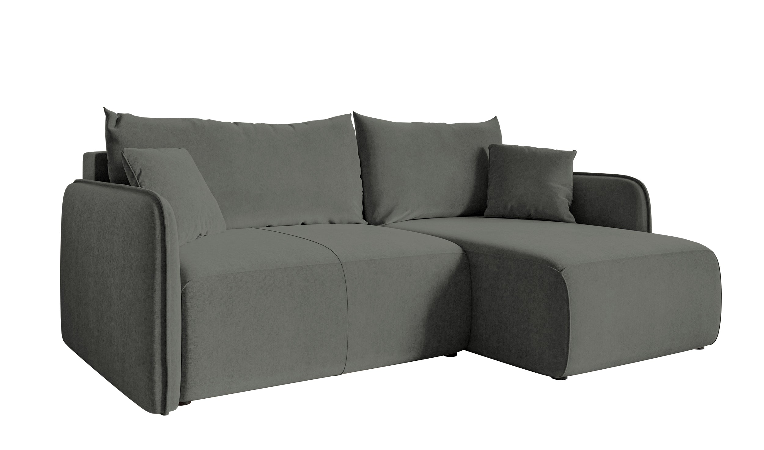 Ecksofa mit Schlaffunktion Mamla, L-förmig, grau, mit Stauraum, hydrophobes Samt, universell einsetzbar