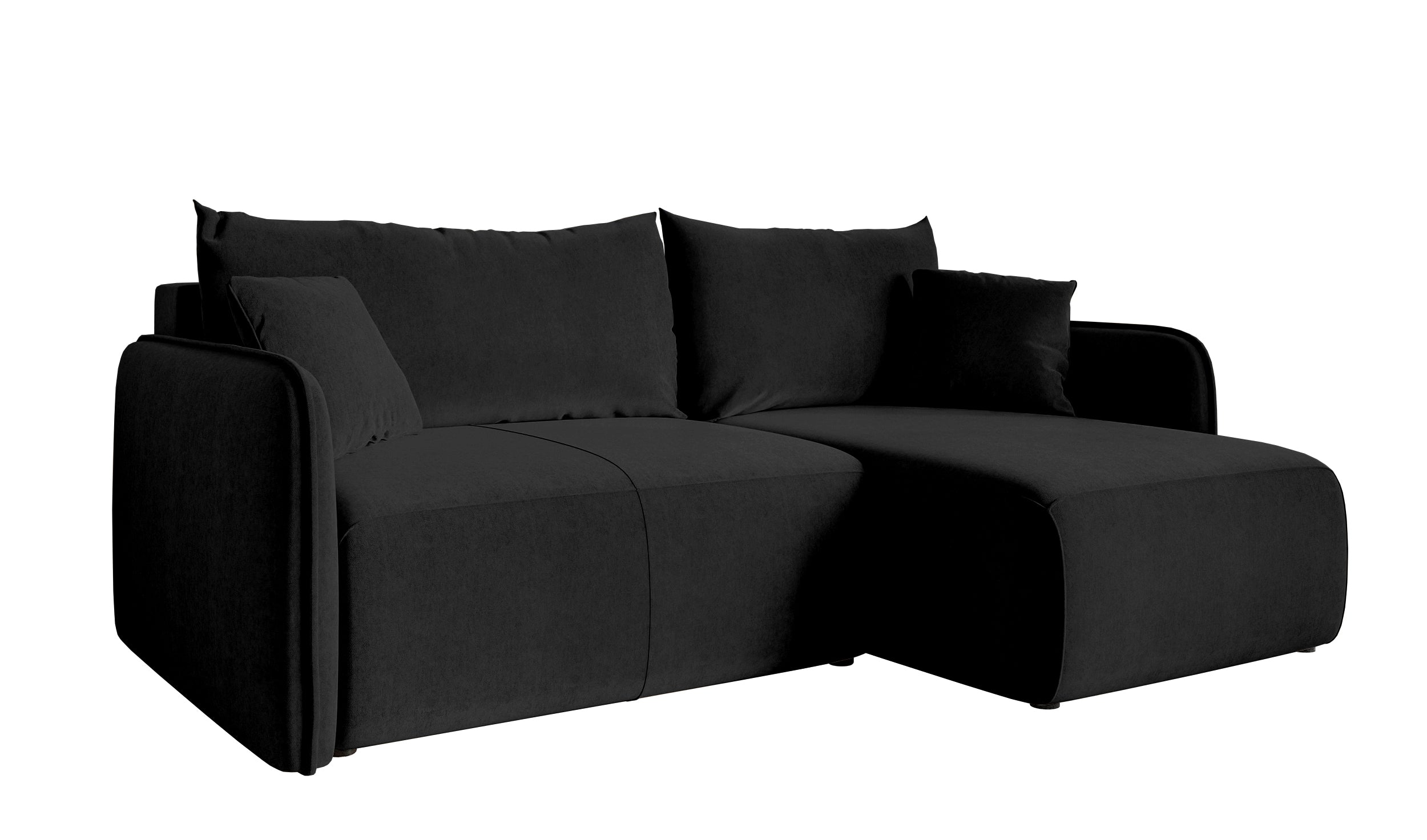 Ecksofa mit Schlafunktion Mamla, L-förmig, schwarz, mit Stauraum, hydrophober Samt, universell einsetzbar