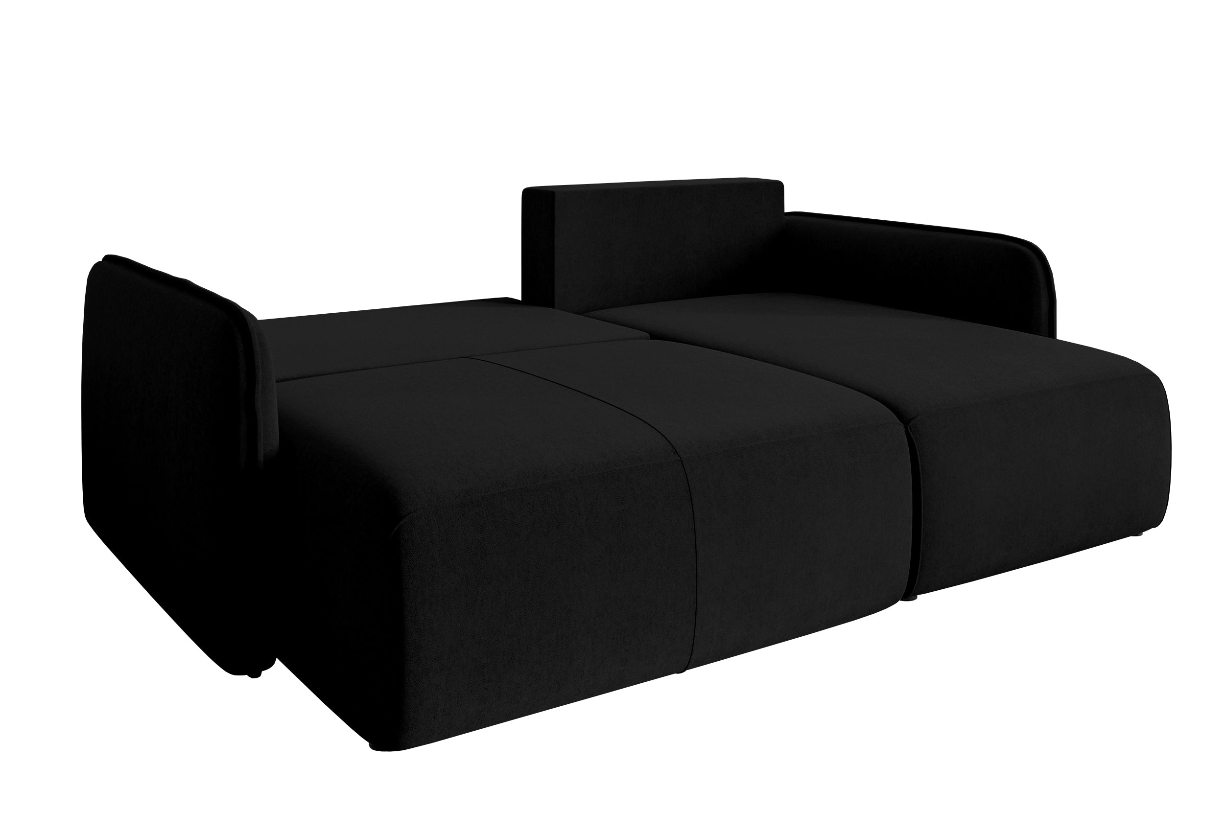 Ecksofa mit Schlafunktion Mamla, L-förmig, schwarz, mit Stauraum, hydrophober Samt, universell einsetzbar