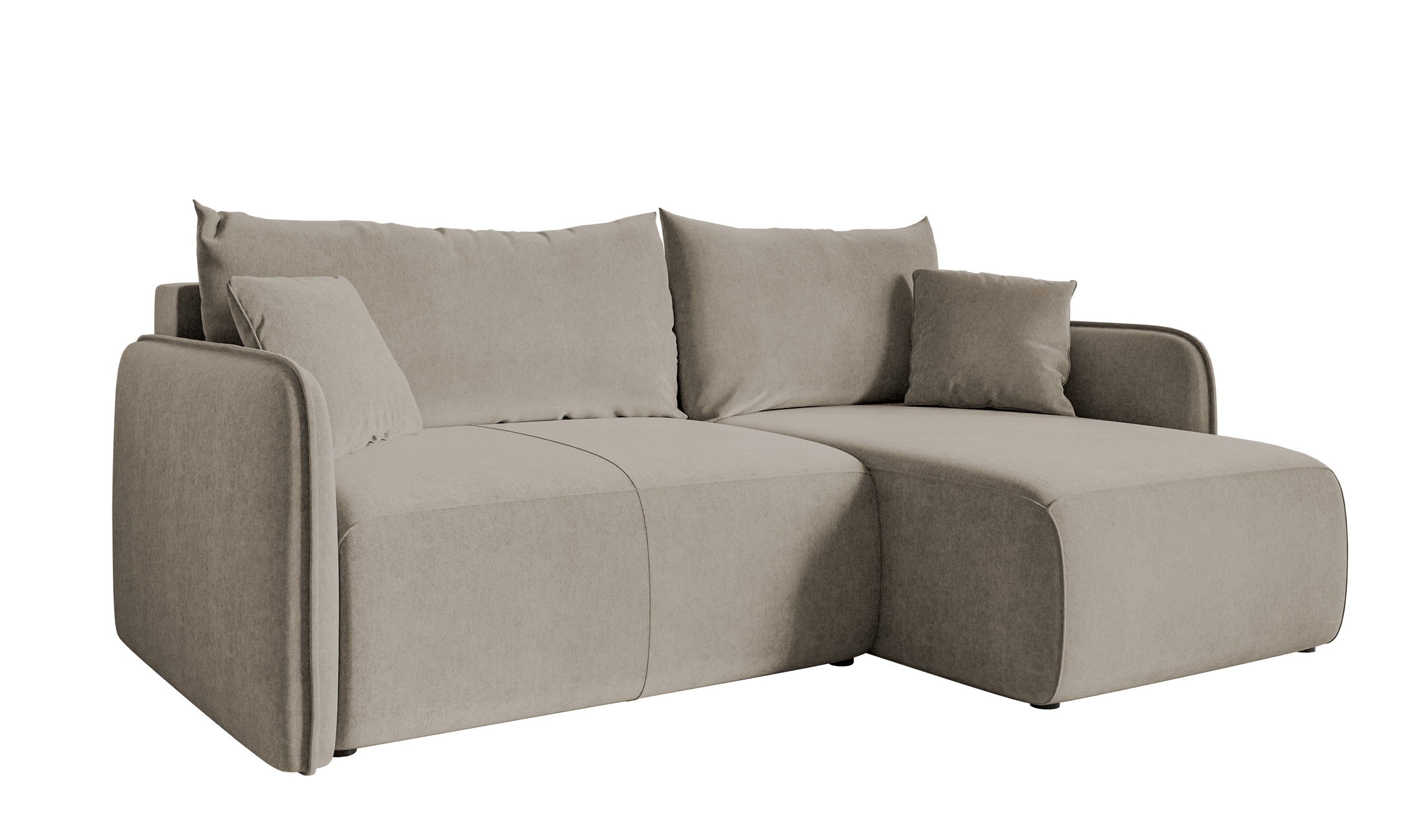 Ecksofa mit Schlafunktion Mamla, L-förmig, grau-beige, mit Stauraum, hydrophobes Samtgewebe, universell einsetzbar