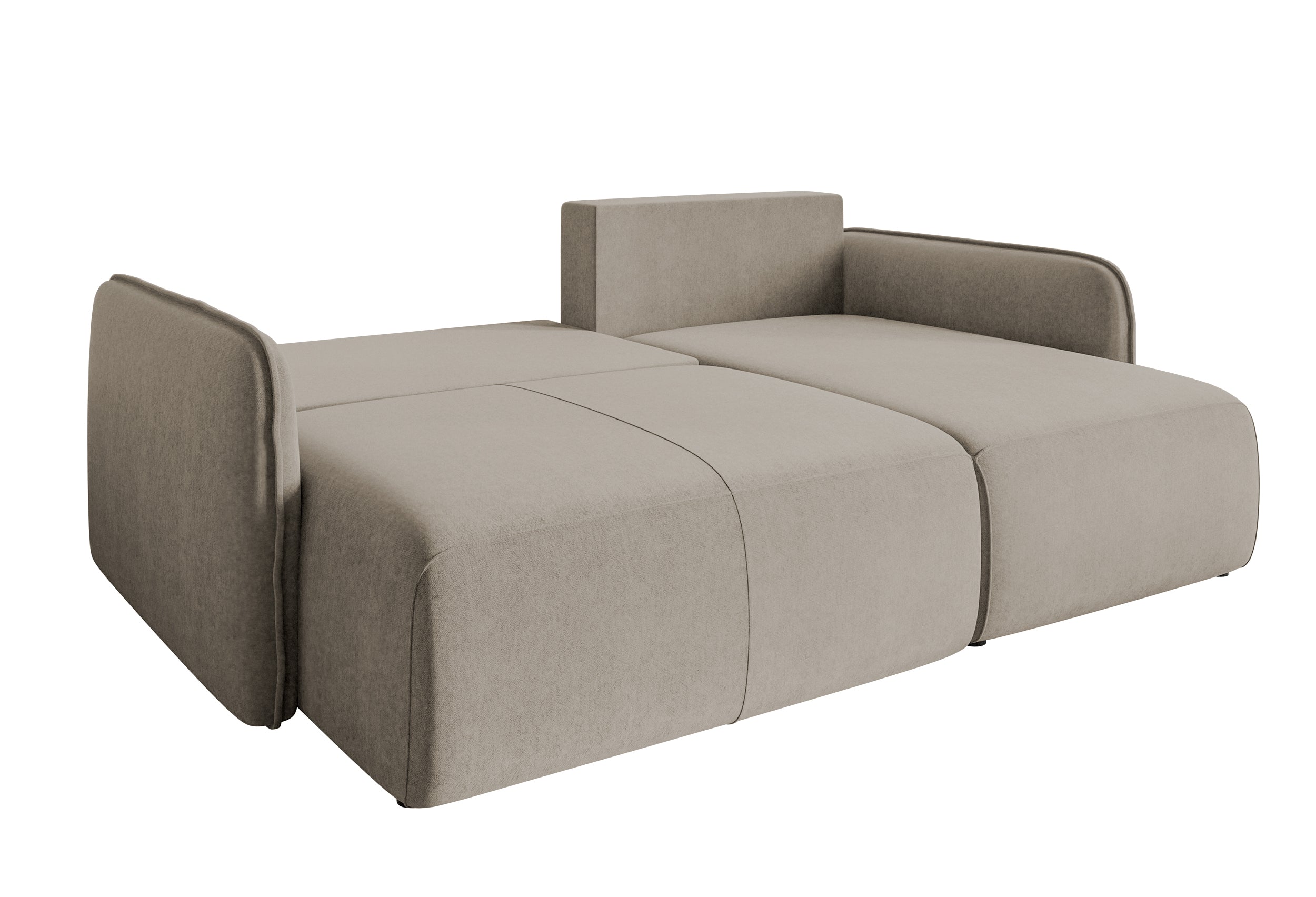 Ecksofa mit Schlafunktion Mamla, L-förmig, grau-beige, mit Stauraum, hydrophobes Samtgewebe, universell einsetzbar
